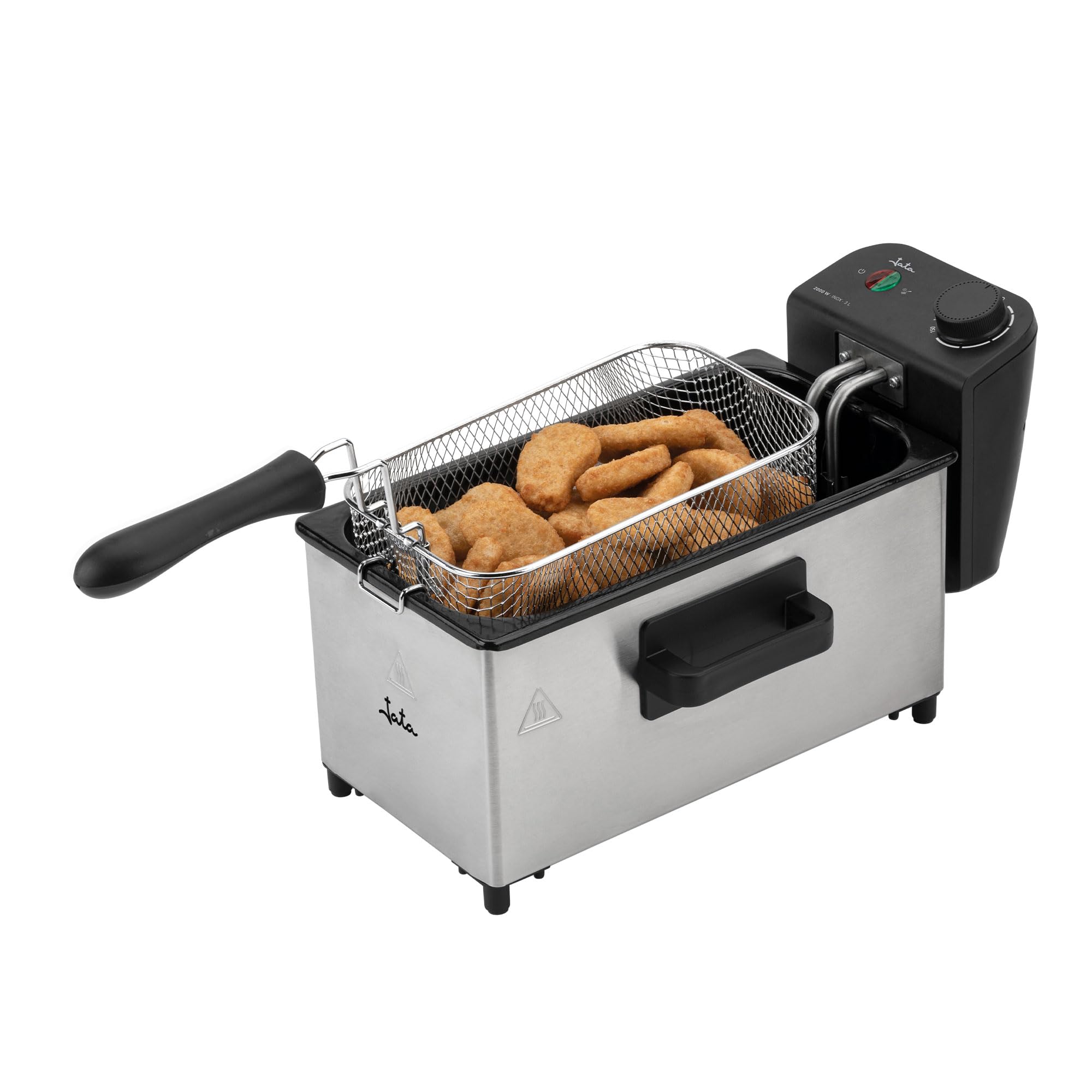 JATA JEFR1678 - Freidora Aceite 3 L 2000 W | Termostato ajustable con indicadores luminosos | Zona fría para aceite limpio y sin olores | Desmontable. Fácil limpieza | Cuerpo y tapa Acero Inoxidable