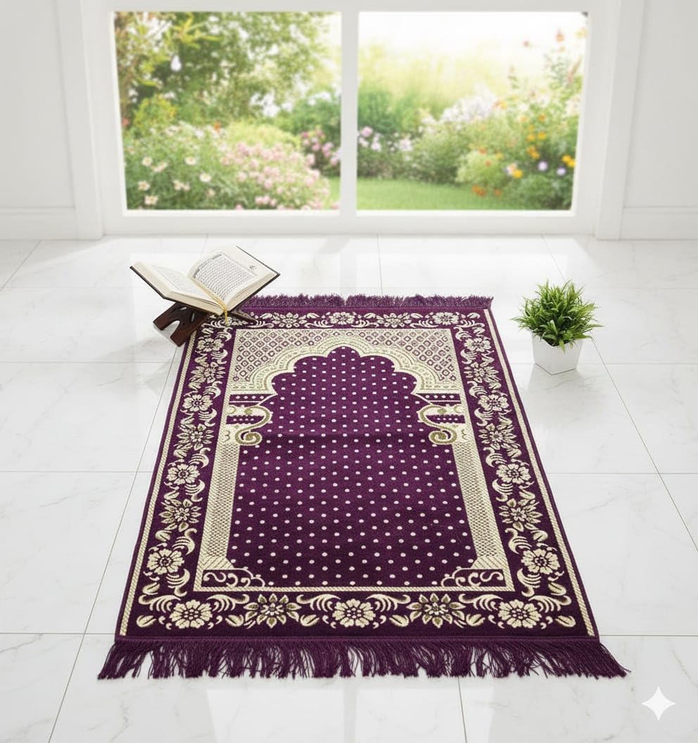 Premium Velvet Prayer Mat for Muslim Namaz 27X50 inches | Janamaz/Mat for Namaz/Muslim Prayer Mat/Muslim Janamaz/Washable Mat | Rectangle (Purple)-image-35