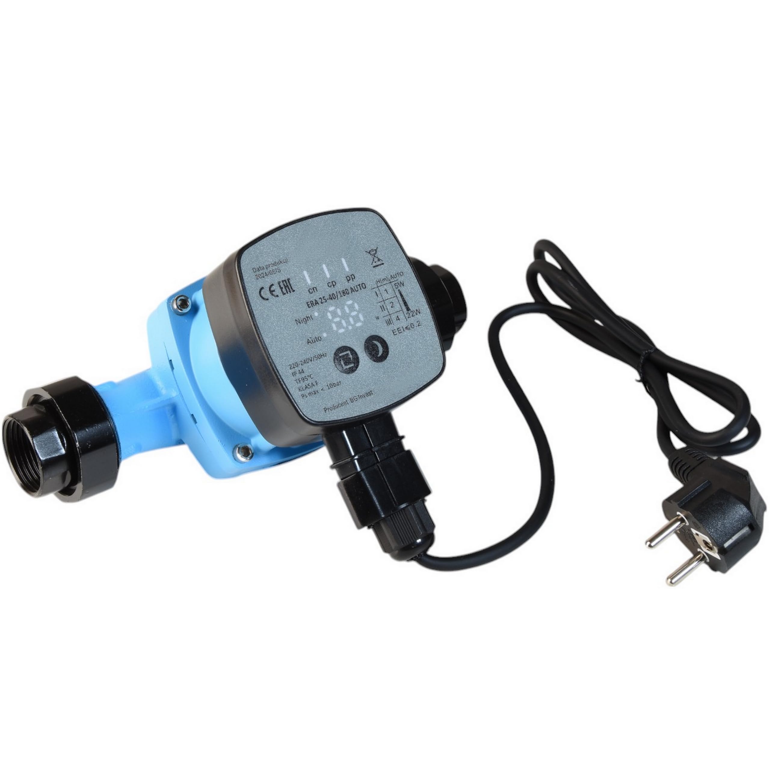 Pompa Obiegowa Elektroniczna ERA 25-40/180 AUTO do Wody Cyrkulacyjna 3-biegowa (5-22W, 2700 l/h, max. podnoszenie 4m) Tryb Nocny Energooszczędna CO C.O.