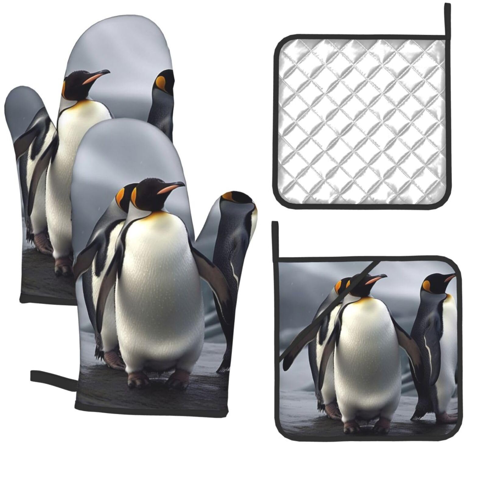 4 Pcs Oven Mitts and Pot Holders Set 500°F Heat Resistant Oven Gloves and Hot Pads Kitchen Mittens Cooking Gloves Potholders for Baking Grilling BBQ