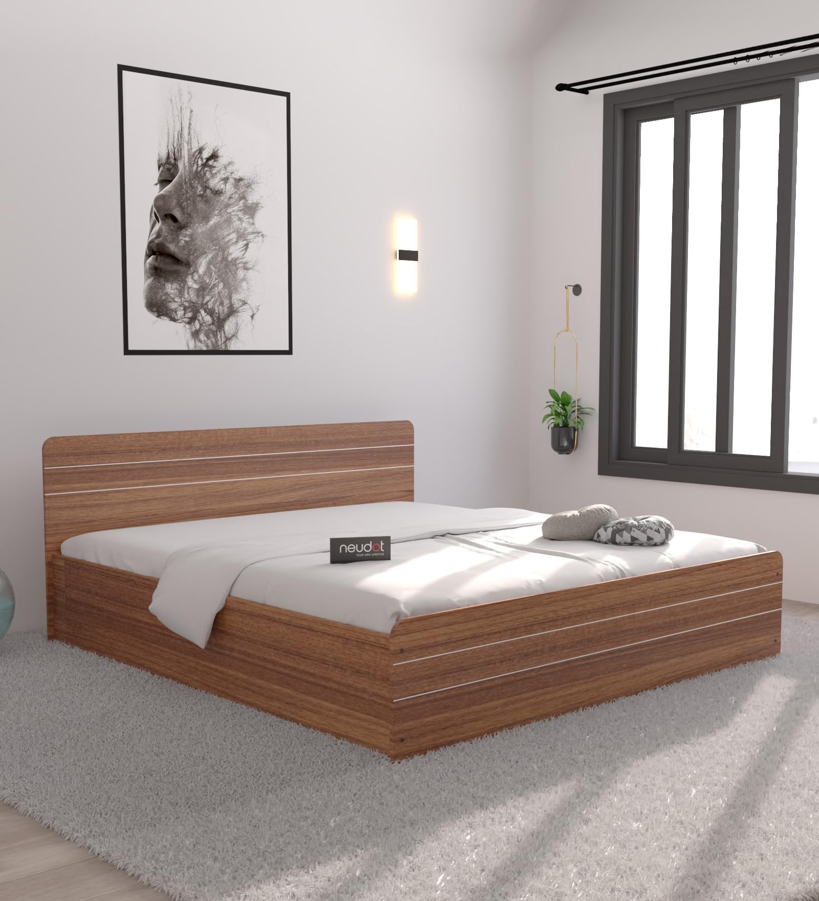 NEUDOT Valancia Engineered Wood Box Bed | Leon Teak Finish | Double Cot for Bedroom | Cozy & Premium Design Storage Bed | Durable Build | 1-Year Warranty-image-42