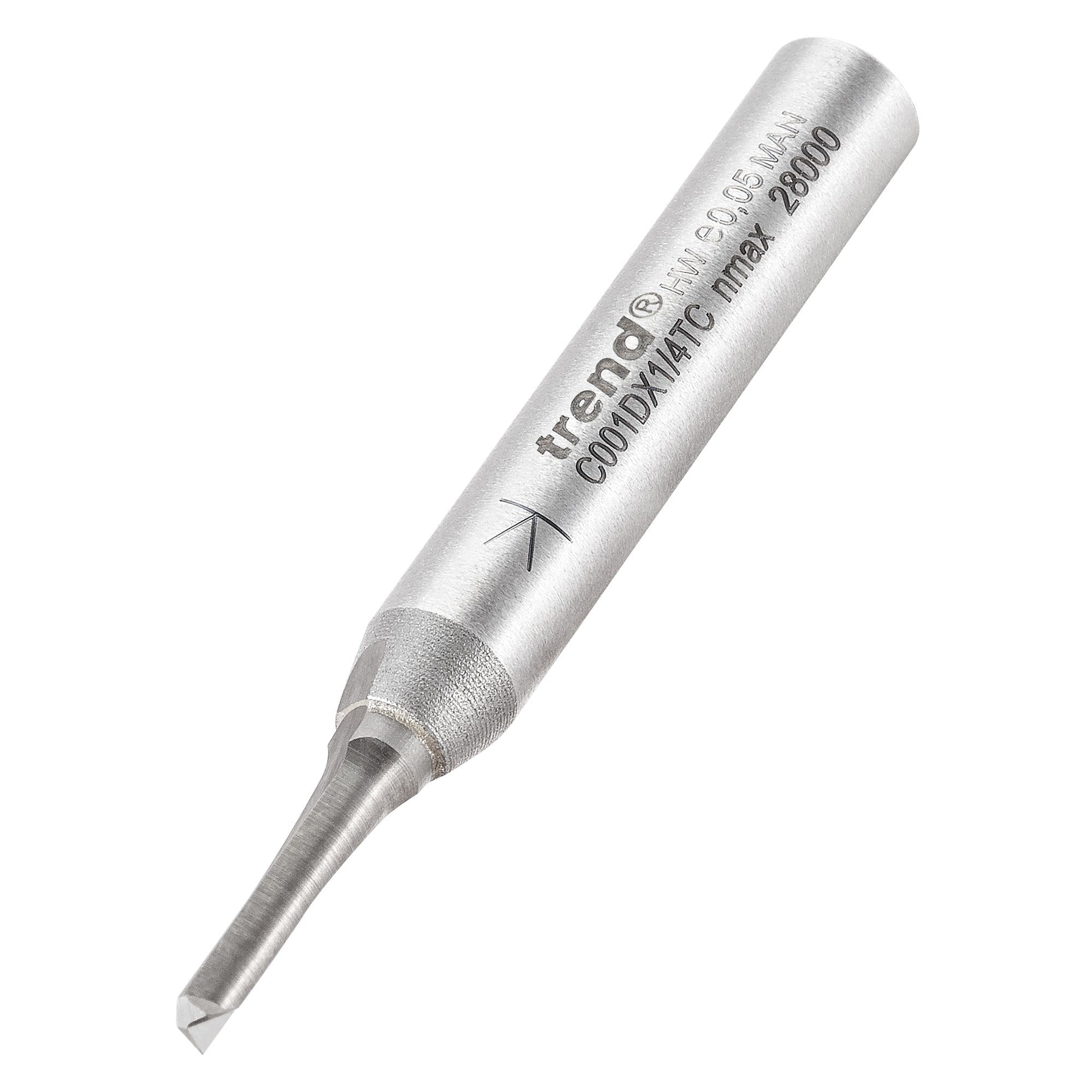 Trend Craftpro Straight Two Flute Router Cutter, 1/4 Inch Shank, 3Mm Cut Diameter & 11Mm Cut Length, Tungsten Carbide Tipped, C001dx1/4Tc
