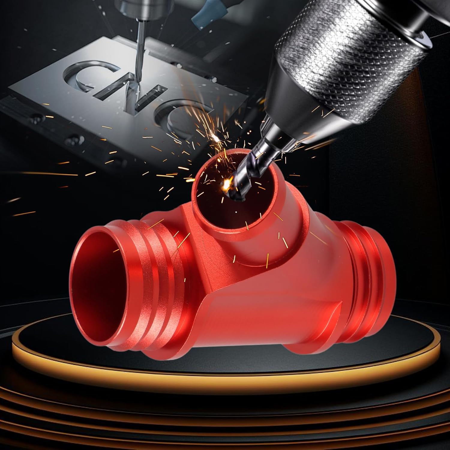 CNC Coolant Y-Pipe Weldless Aluminum Coolant Hose Connector with 3 Hose Clamps Compatible With Dodge RAM 2013-2015 6.7L Cummins Dual Radiator