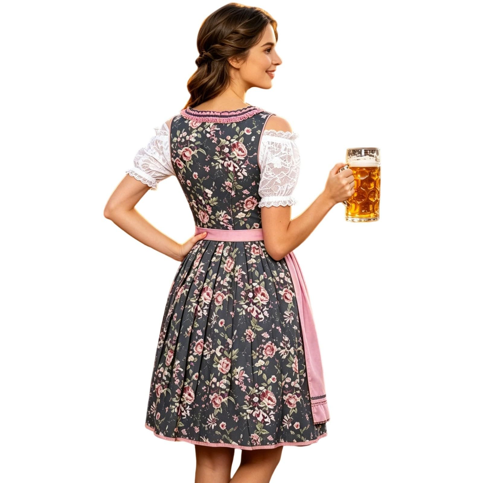 Generico Vestito Donna Oktoberfest Baviera Stampa Lacci Abito