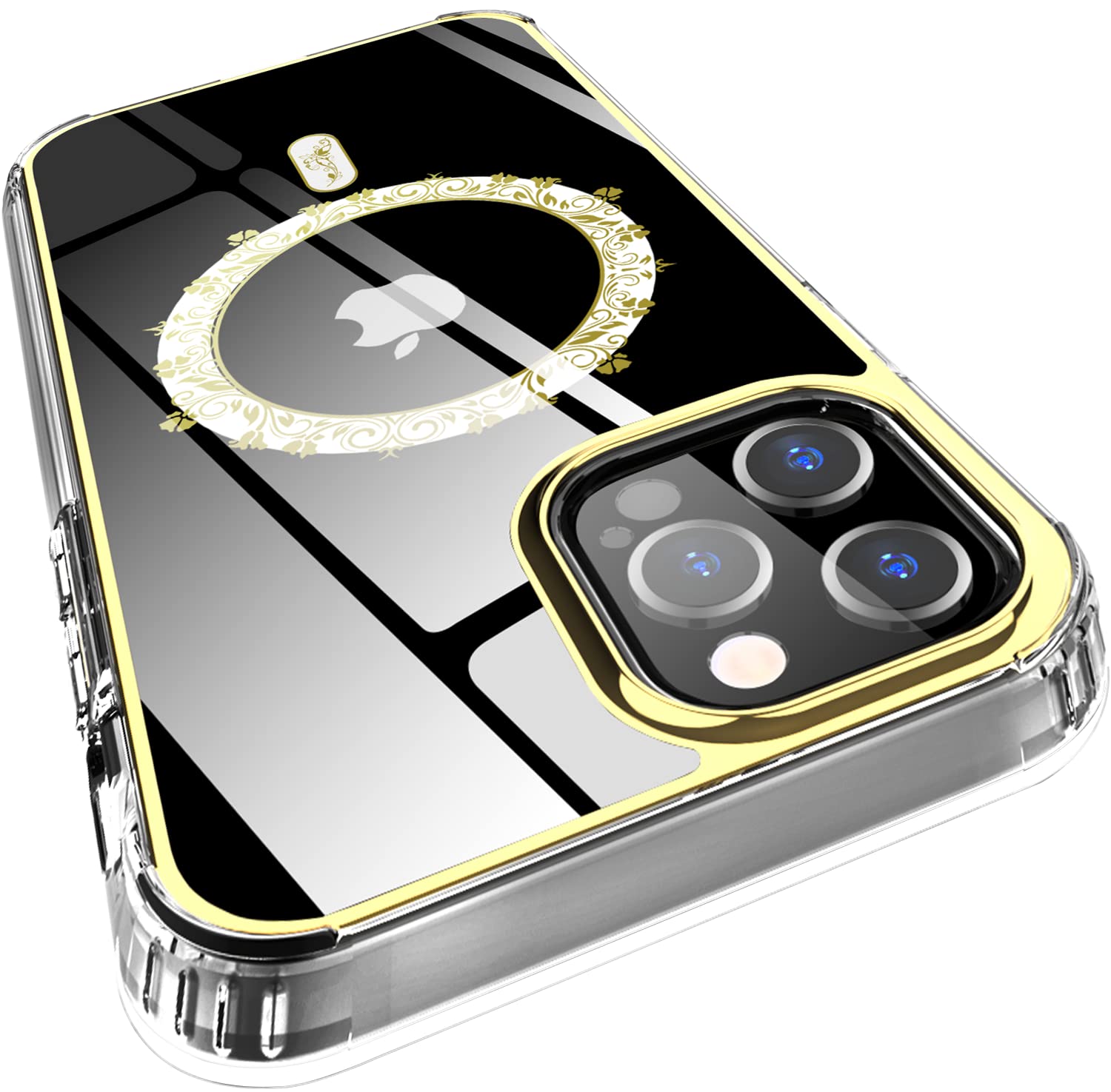 Hasaky Magnetic Case Designed for iPhone 12 Pro Max 6.7 inch Case Compatible with MagSafe,Crystal Clear Sparkle Glitter [Non-Yellowing] TPU+PC Military Grade Full Body Shockproof Case -Gold Wreath