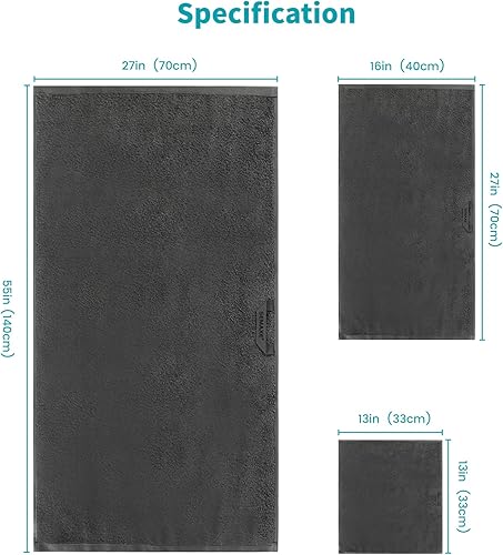 Vista 137 de SEMAXE - Juego de toallas de baño grises, 2 toallas de baño, 2 toallas de mano, 4 toallas faciales, toalla 100% algodón para baño, toalla suave