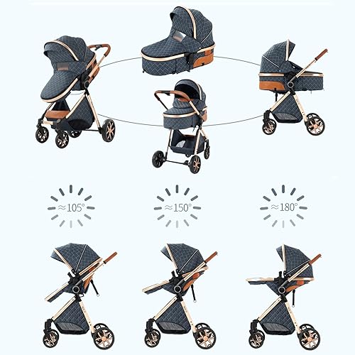 Miniatura 3 de Cochecito de bebé 2 en 1, cochecito plegable convertible para recién nacido, carrito estándar, cochecito reclinable que se puede empujar hacia