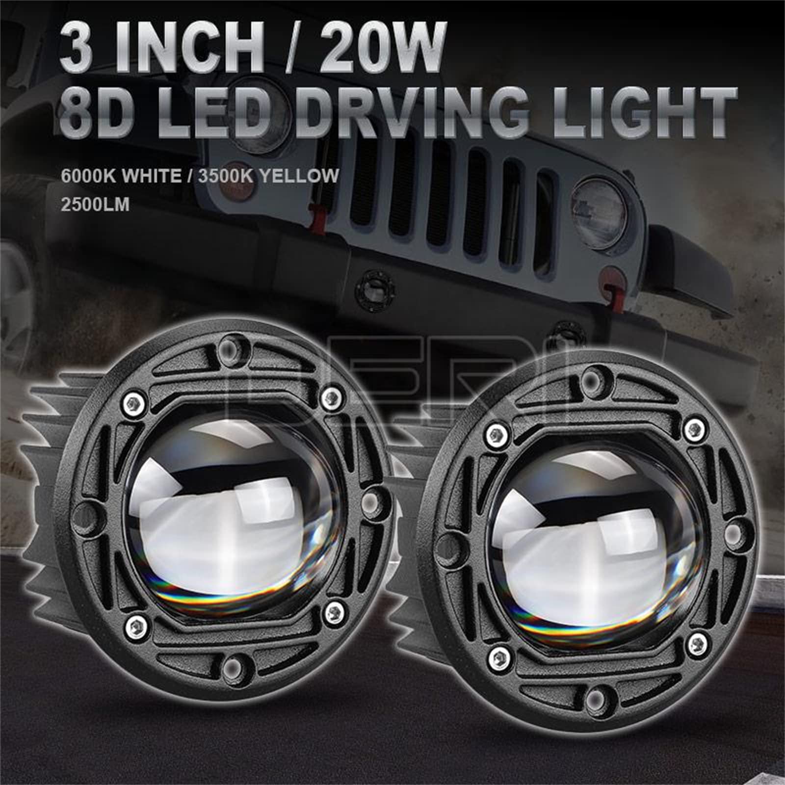 8D Lens Led Work Light 6000K Bianco 3500K Giallo Montaggio A Incasso Luce Di Guida Fendinebbia Per Auto Camion Off Road 4X4 12V 24V,2 pc