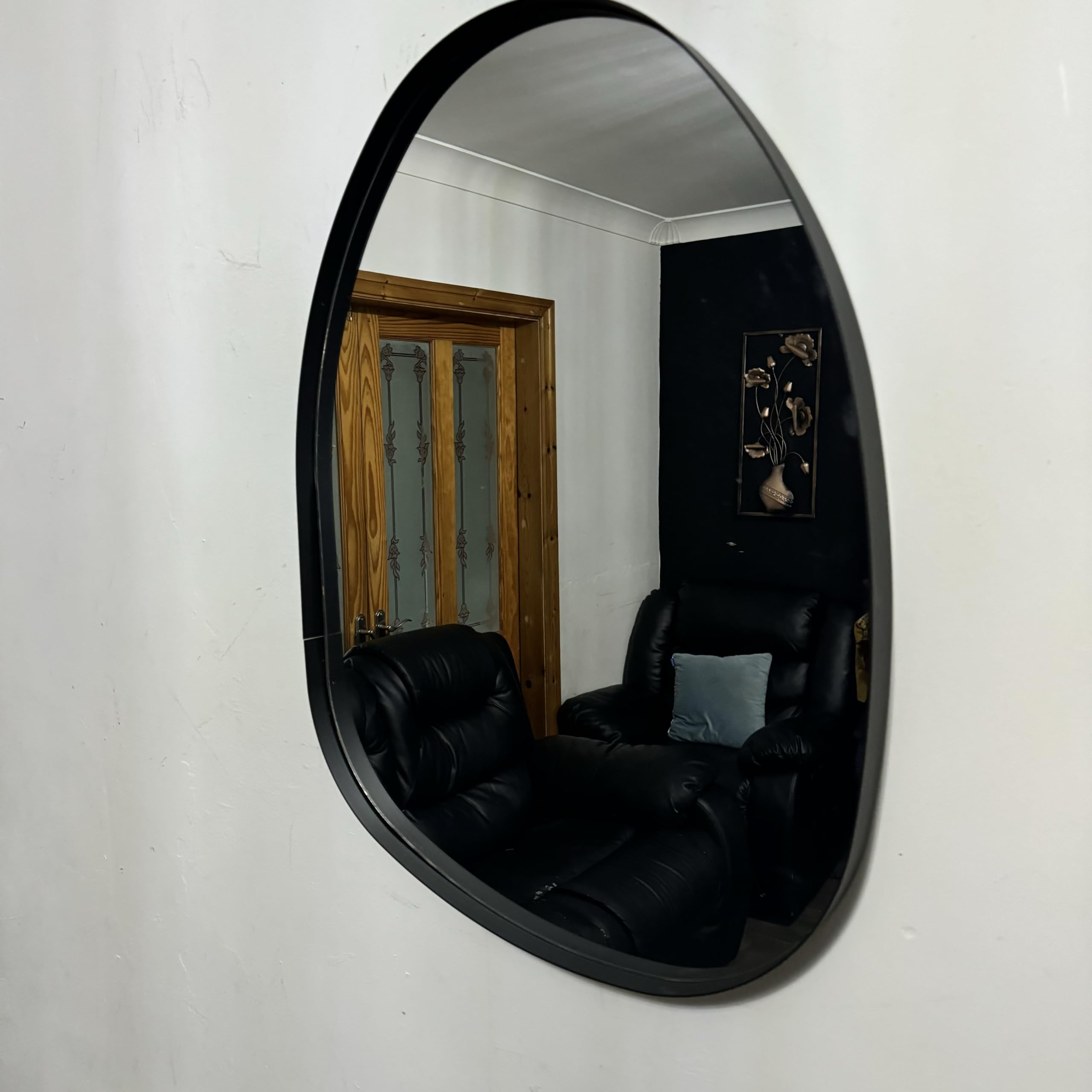 LIAMRA70cm Large Pebble Mirror - Industrial Style Metal Frame Art Deco Wall Mirror