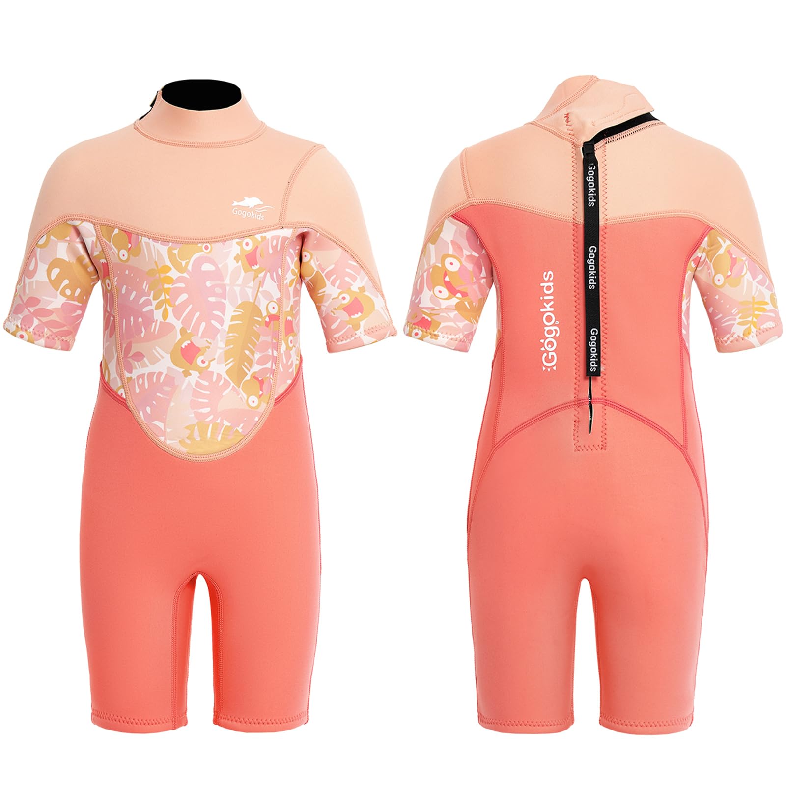 Gogokids Shorty Neoprenanzug Kinder, 2,5mm Neoprenanzüge Rückenreißverschluss Kleinkinder Kurze Nassanzüge Komfort & Wärme, UV Neopren für Schwimmen, Schnorcheln und Surfen, Alter 7-8 Mädchen, Rosa