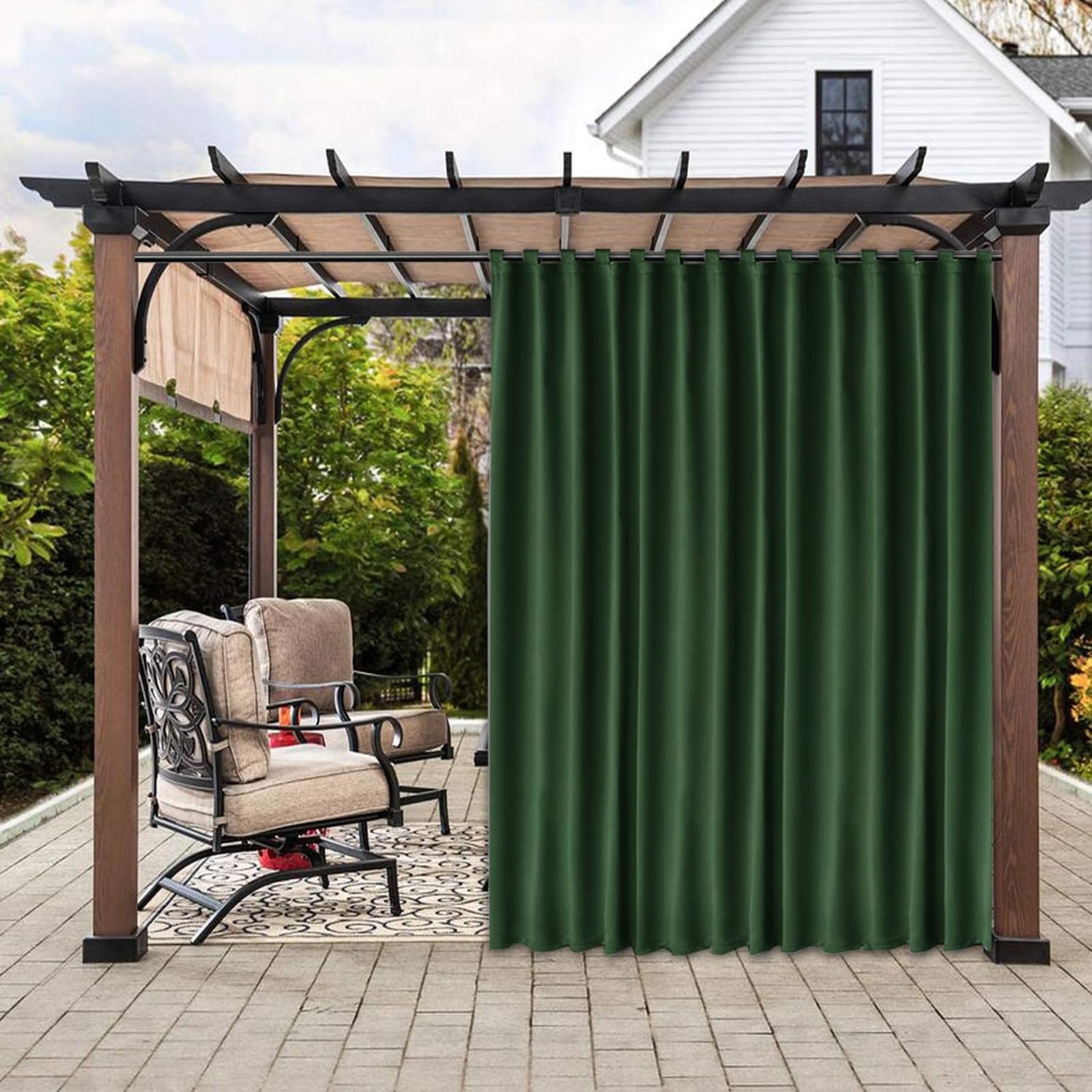 Outdoor Curtains for Patio Waterproof, Privacy Patio Door Curtain, Gazebo Curtain Blackout-Patio Door Sun Shade Curtains with Sun Protection & Heat Insulation, Width x Height(Green,1.8 x 2.1 M)
