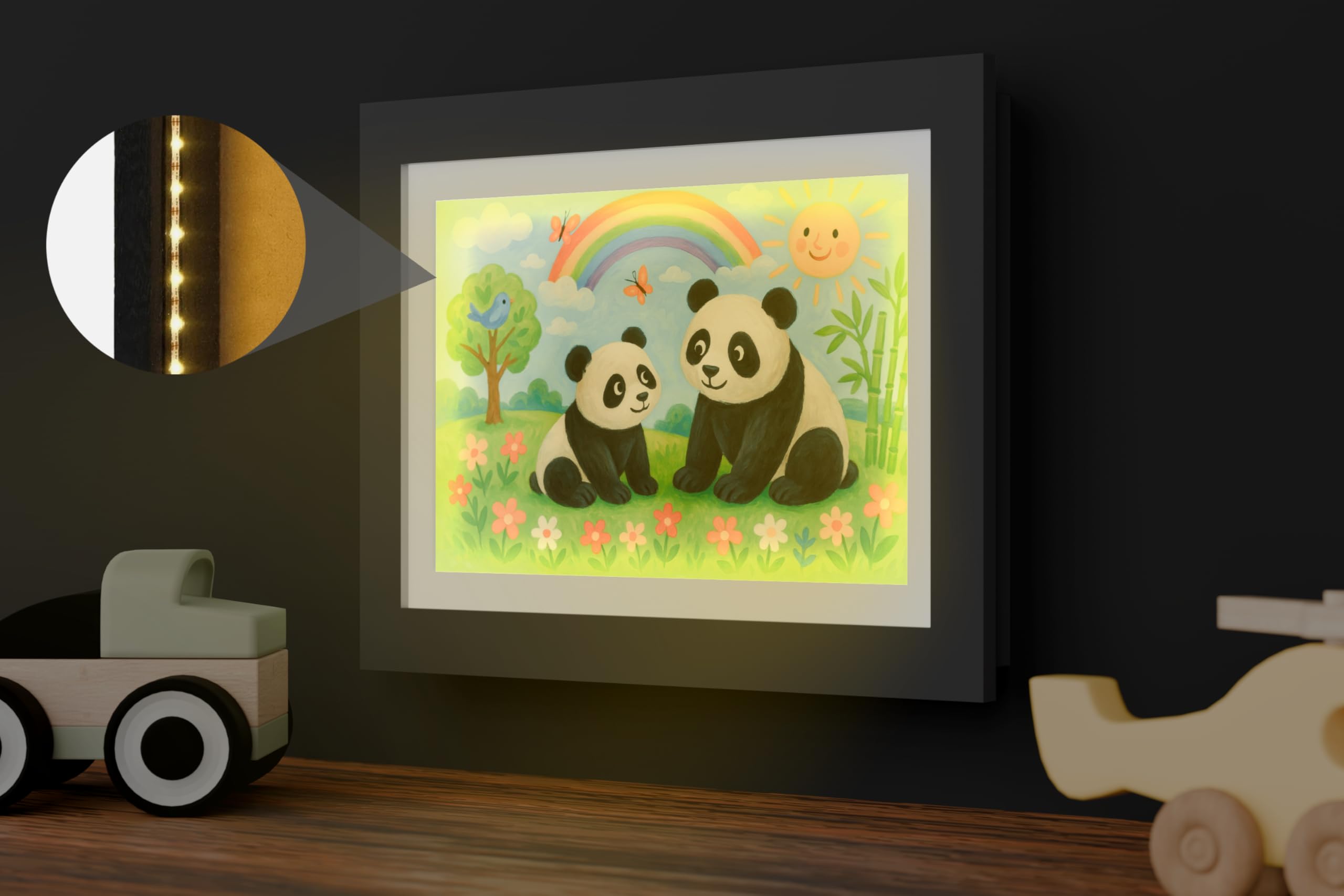 LED Kids Artwork Frames Changeable - Light-Up Frame for Children's Art - Kids Art Frame with Storage for Up to 150 Drawings - Art Display for Kids Artwork 8.3 x 11.7 - Art Picture Frames that Open for Table or Wall Use, Horizontal or Vertical - Black