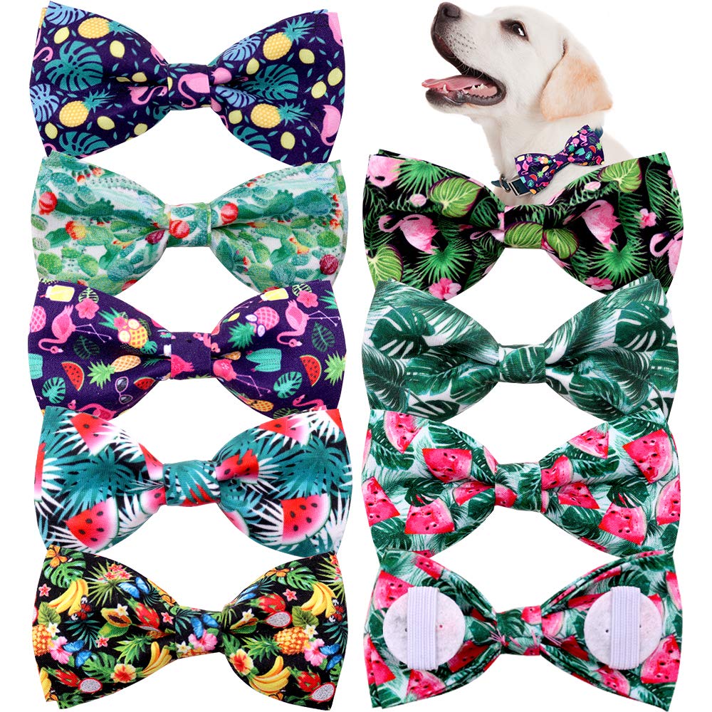 Mruq pet 8pcs Summer Small Dog Collar Attachment Bow Ties, Slide Hawaiian Fruit Pattern Dog Collar Grooming Bows, Dog Bow Ties for Small Dogs, Pet Doggie Collar Bow Ties for Dog Collar Accessories