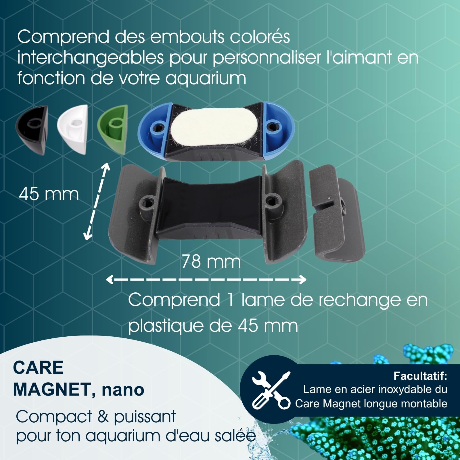 TUNZE Care Magnet Nano I Aquarienreiniger für 6-10mm Glasstärke I schlanker Scheibenreiniger mit abgerundeten Kunststoffklingen I Algenmagnet mit stark minimierter Kratzgefahr I Aquariumglas-Reiniger