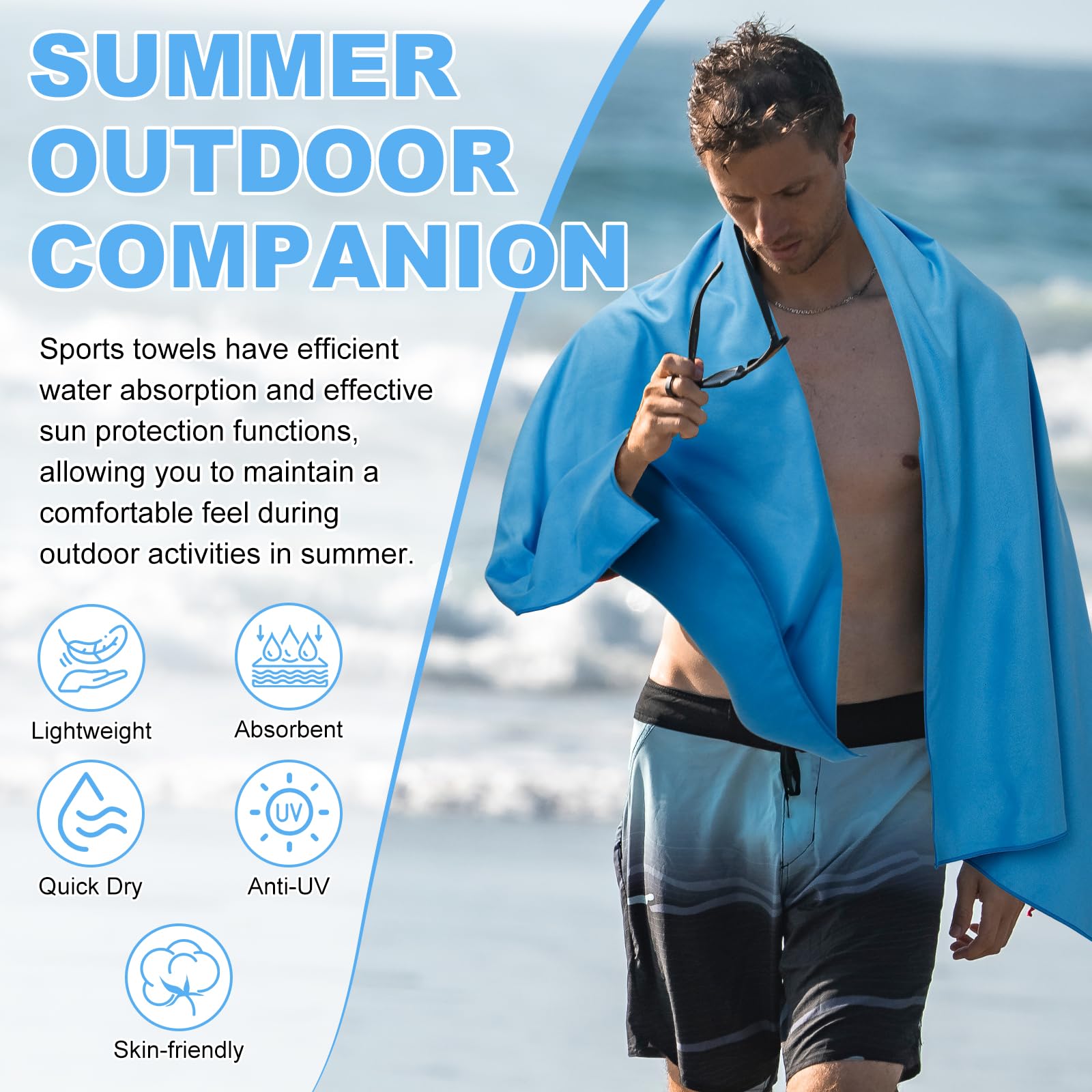 4 toallas de microfibra de 48 x 24 pulgadas, toalla de secado rápido, toalla deportiva de camping, toalla de gimnasio de microfibra suave, absorbente, toalla de viaje de secado rápido para playa,