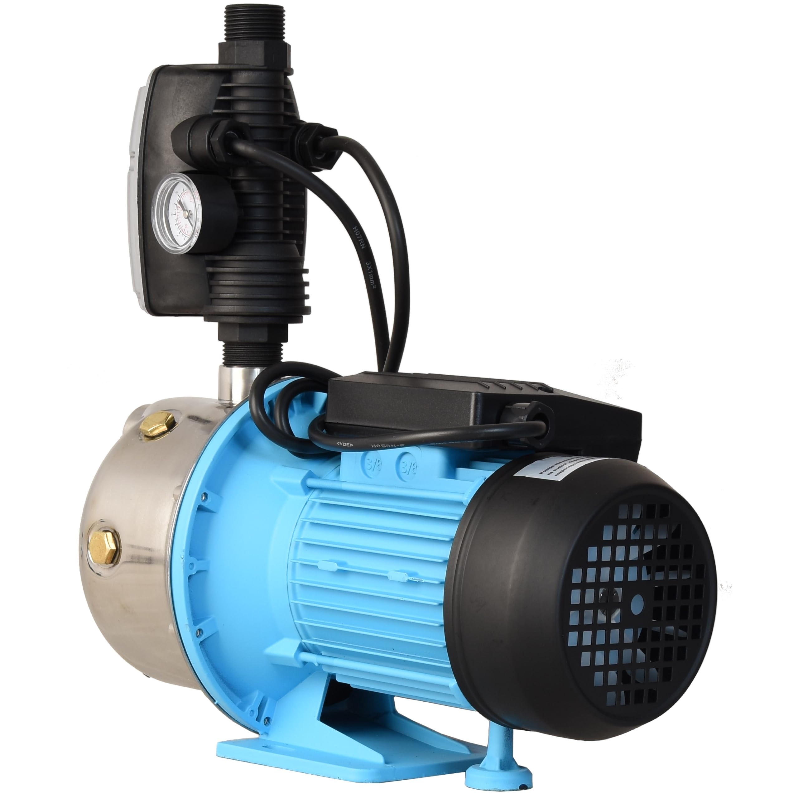 Pompe d'arrosage JX 1100 avec Pressostat Électronique CSK 5 - Pompe à Eau (1100 W, 3600 l/h hauteur max 50 m) Commande de Pompe – Mise en Marche et Arrêt Automatiques - Protection Fonctionnement à Sec