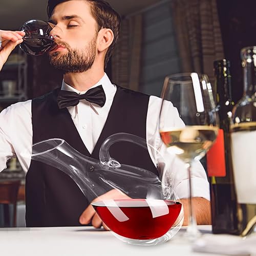 Miniatura 2 de Jarra de vidrio inclinada para vino, jarra de vino de cristal con asa, aireador de vino soplado a mano, dispensador para accesorios de vino,