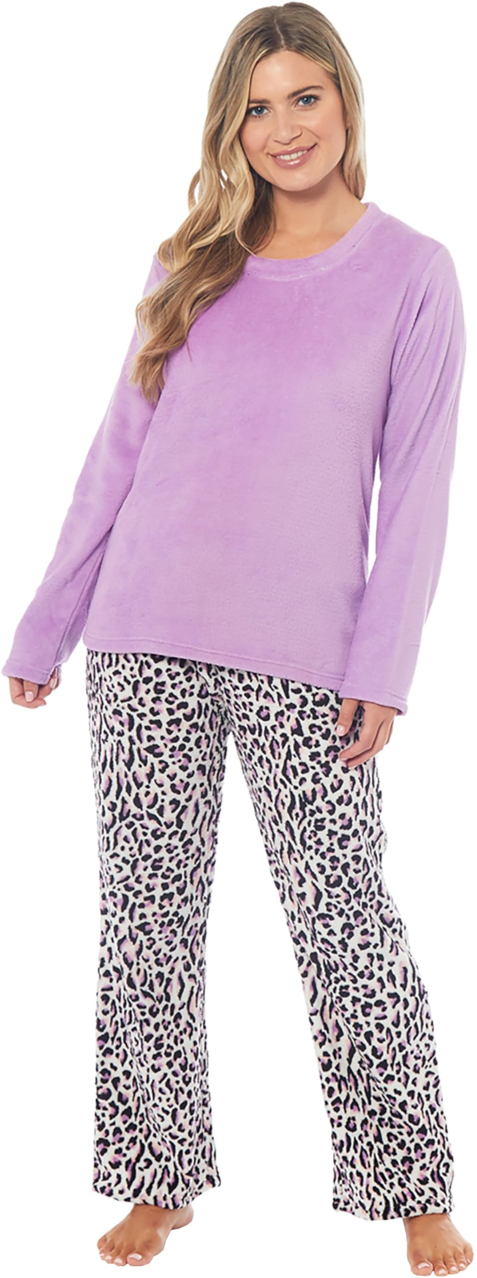 Kate Morgan Women's Mauve Pyjamas Warm Fleece Pj For Sets Pjs S-Xl | Soft Twosie Pyjama Set For Gifts For Her S