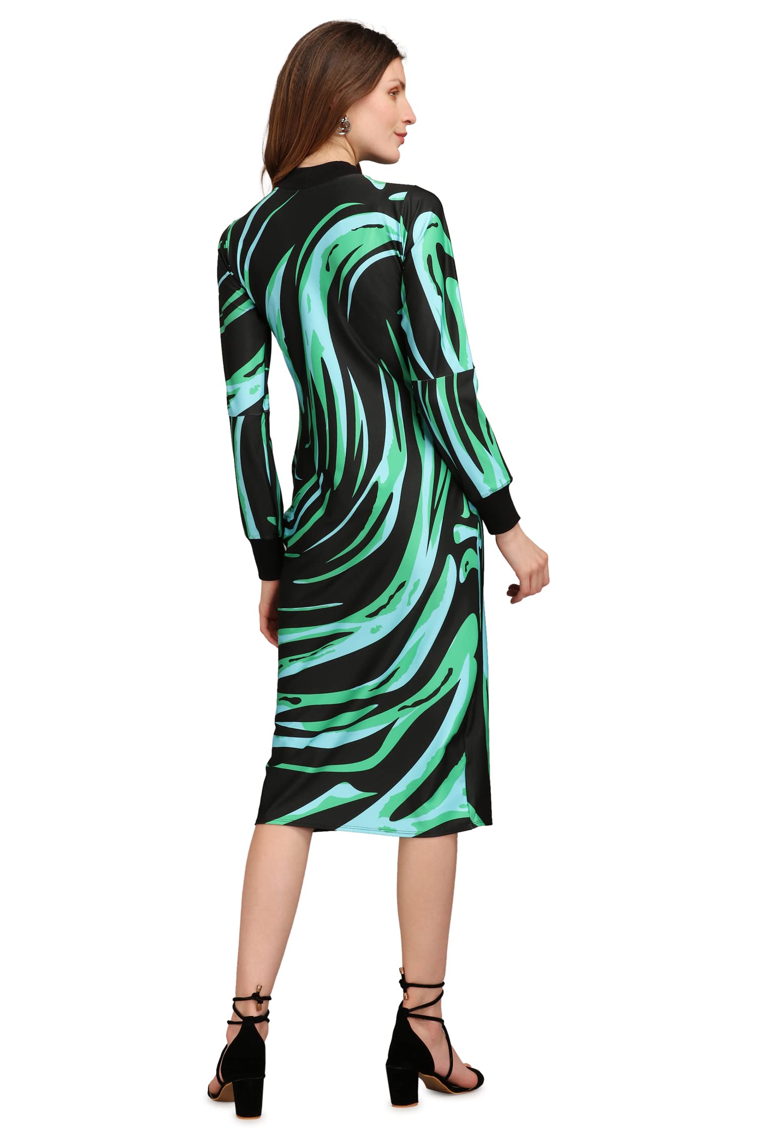 Purvaja Women's Polyester Blend Bodycon Knee-Length Cocktail Dress Siri-033-Sea Plant-Xl_Rama