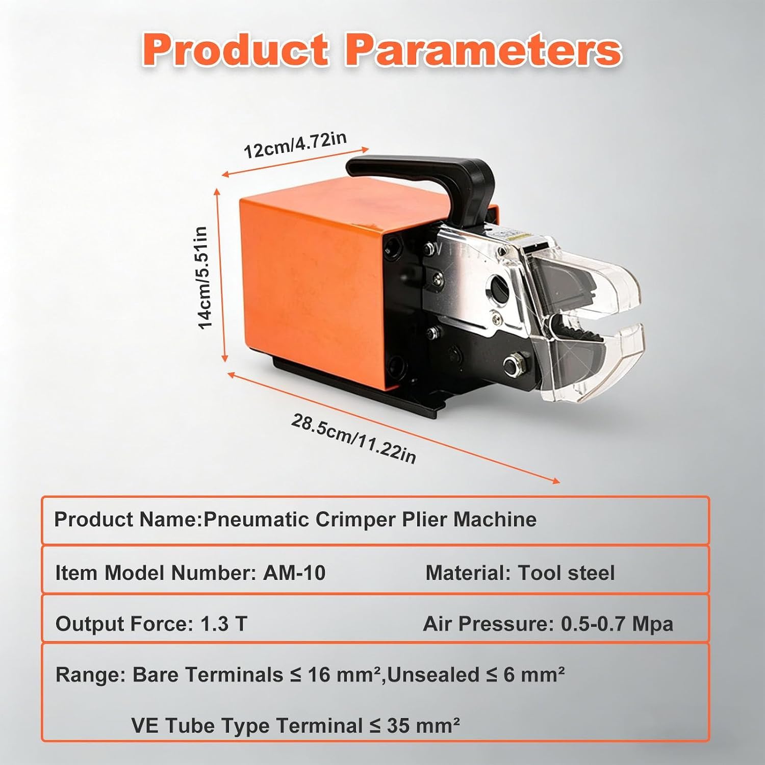 Pince à sertir pneumatique 0,5-16 mm² avec matrices interchangeables connecteurs de fils
