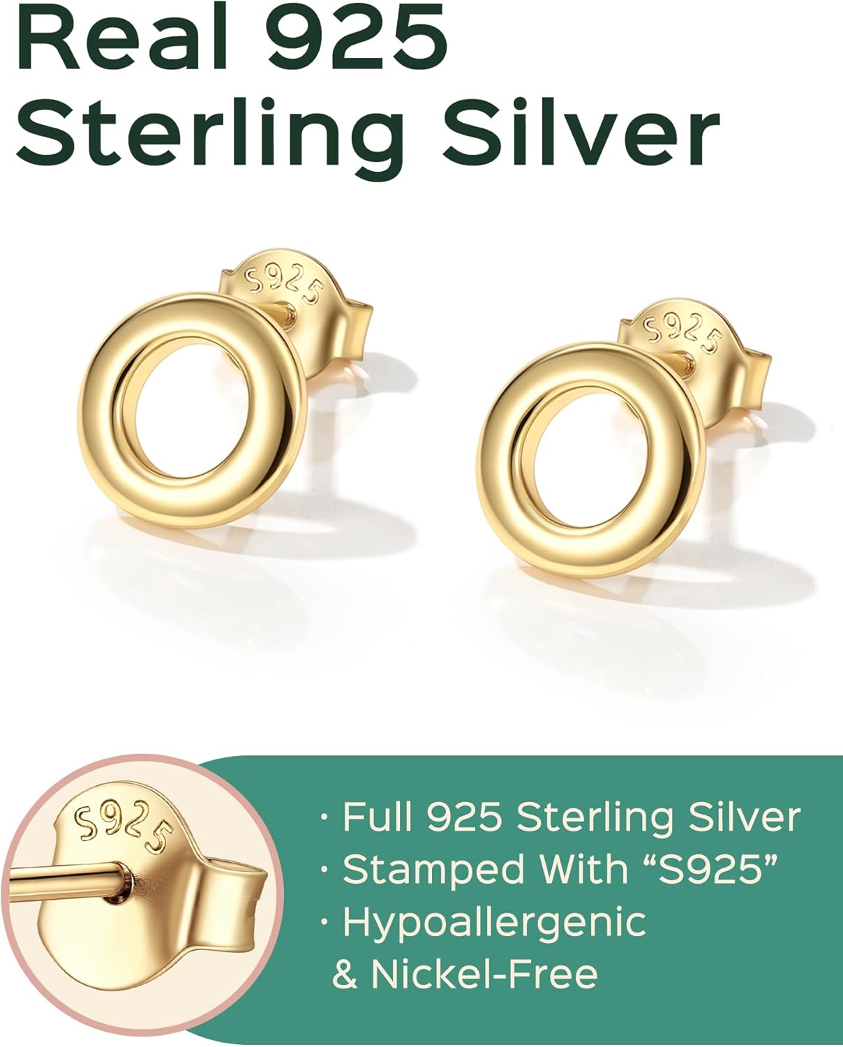 ChicSilver 925 Sterling Silver Earrings Dainty Bar/Circle/Triangle/Star/Ball Stud Earrings for Women with Gift Box, Hypoallergenic Earrings for Sensitive Ears