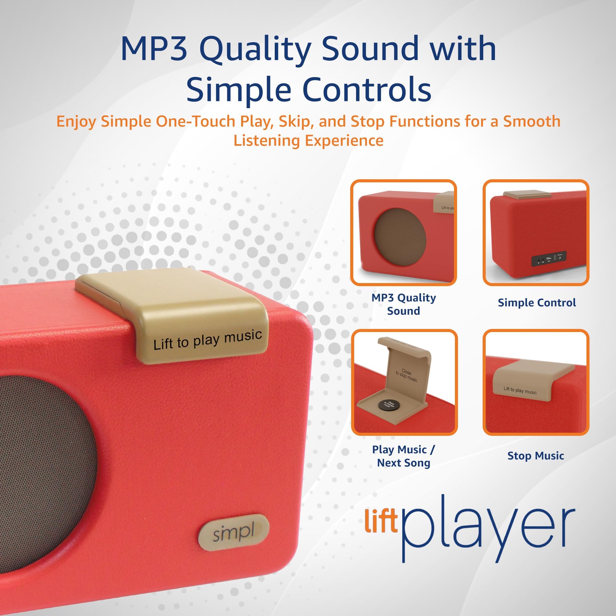 SMPL Music Player with Lifter for Seniors - Audiobooks + MP3 Player Sound