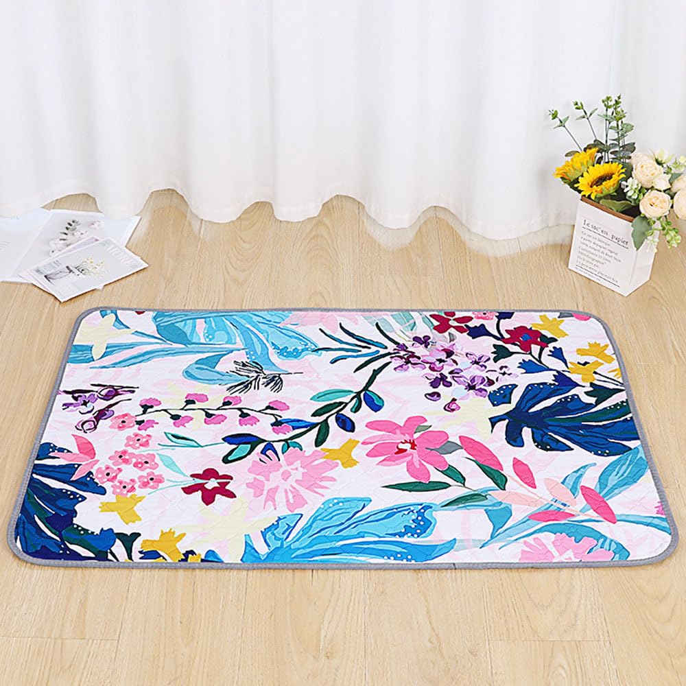 Chickwin Reusable Puppy Pads, Absorbent Puppy Flower Print Training Pads Washable Dog Training Pads, Non-Slip Large Pee Pads Dogs for Travel, Car, Home (45x60cm(2Pack),Blue Leaves)