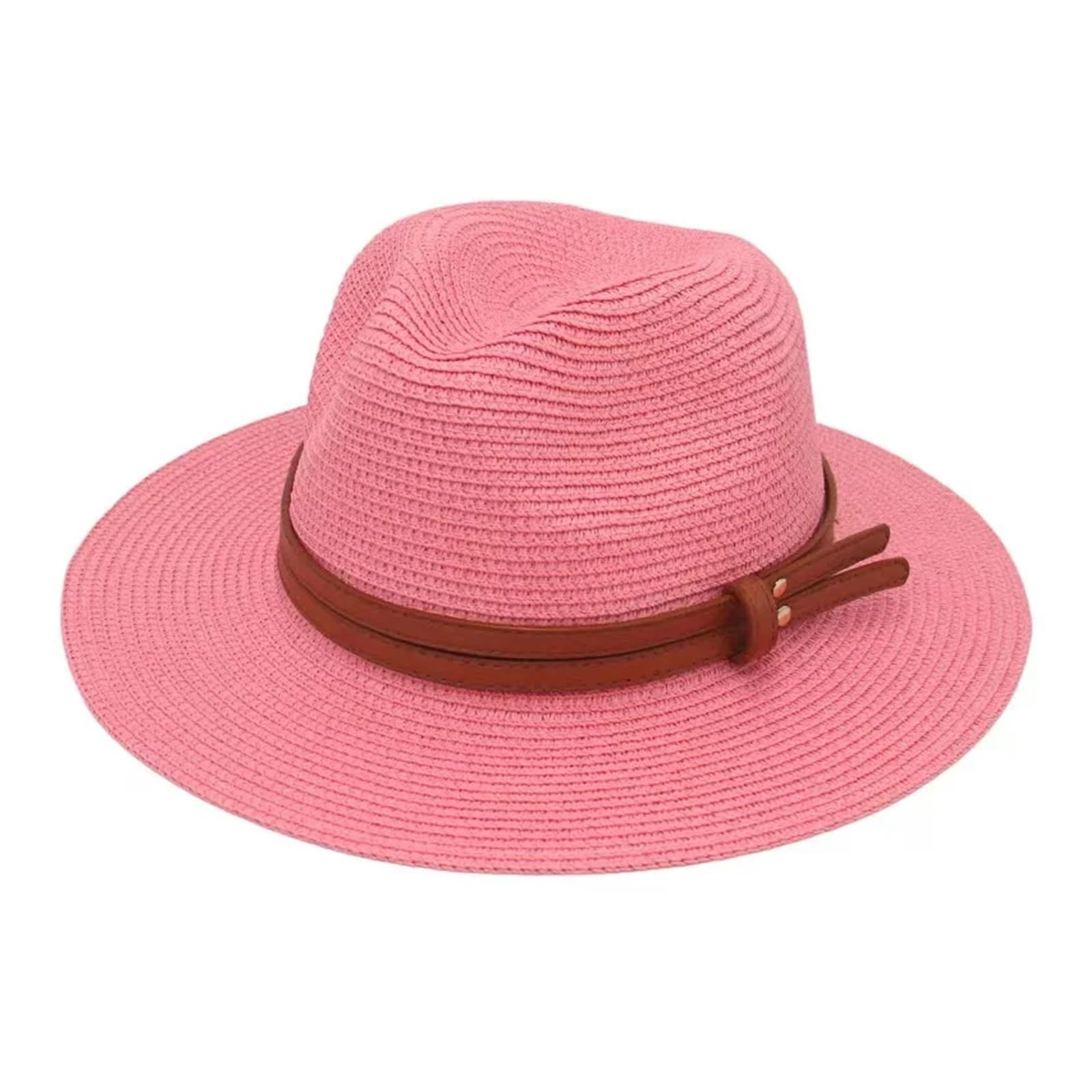 Chapeau Fedora en paille d'été pour homme et femme, coloris rose élégant, taille 59-60cm