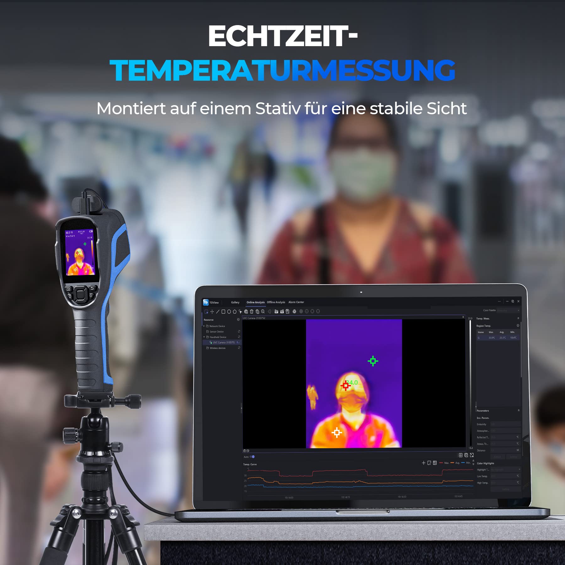 TOPDON TC004 Wärmebildkamera, 320x240 TISR Auflösung Infrarot Kamera, 12 Stunden Akkulaufzeit Thermal Camera mit Videoaufzeichnung und PC-Analyse, 16GB SD-Karte, Temperaturbereich –20°C bis +350°C