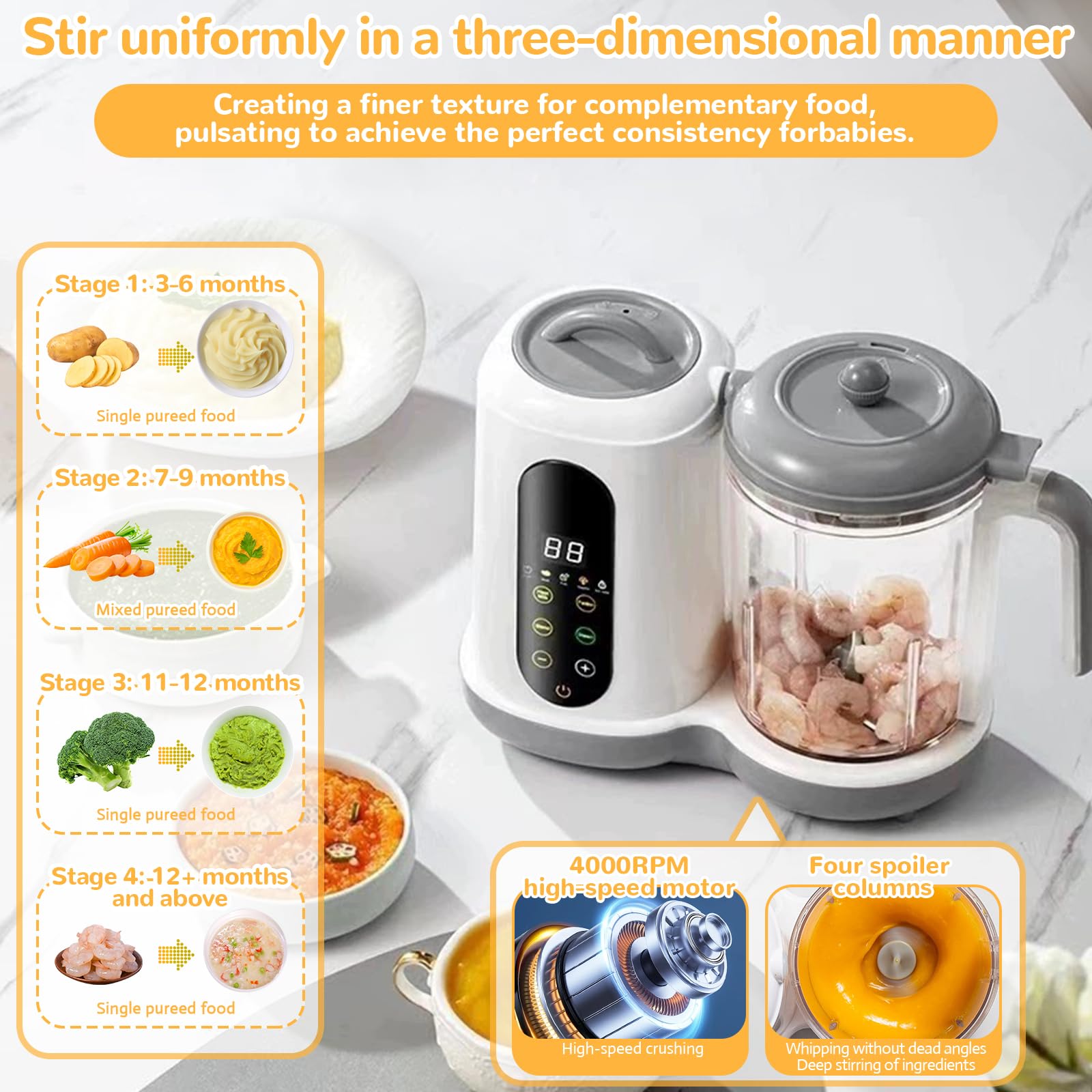 Robot Cuiseur Mixeur pour Bébés, Cuiseur Mixeur Multifonctions, Robot Cuiseur Bebe, Cuisson et Mixage Automatiques, Vapeur, Pulse, Stérilise, Nettoyage Automatique, Écran Tactile, 400ML