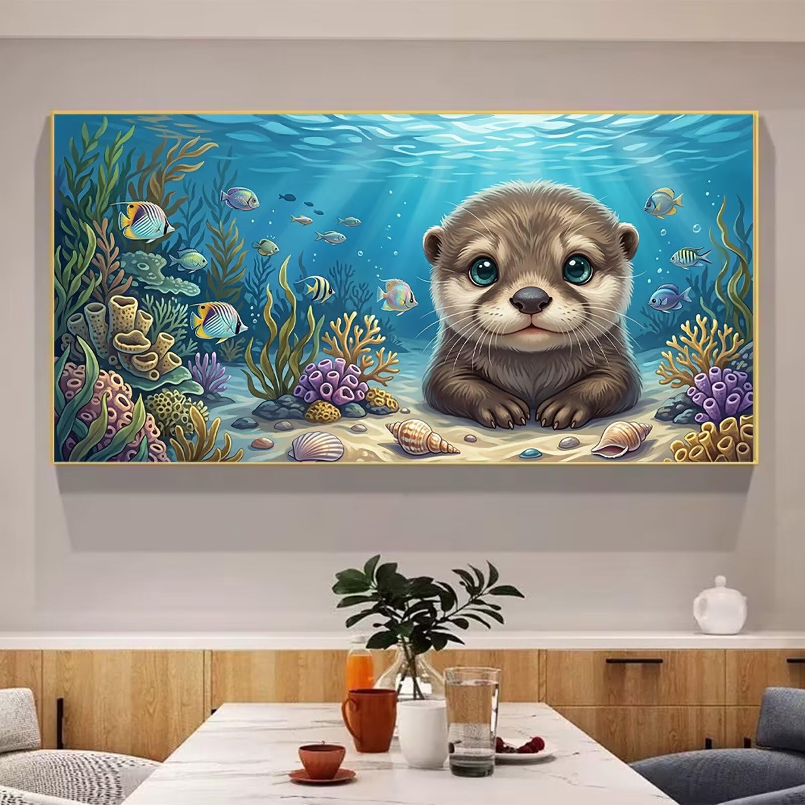 Diamond Painting Otter, Fisch Diamond Painting Erwachsene, 5D Vollbohrer Diamanten Paint by Numbers, Kreatives für Erwachsene Mosaik Bastelset für Home Wand Deko, Geschenke für Frauen 60x120cm,Cod-845