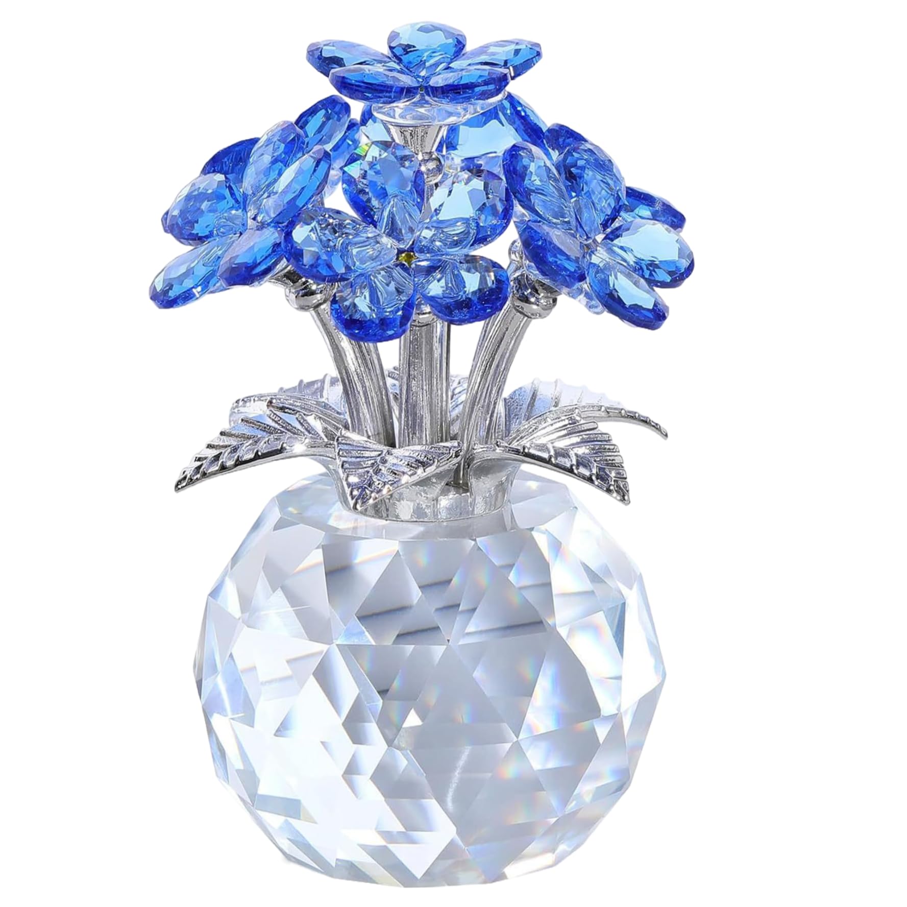 Cakeeyum Blue Forget Me Not Flowers Crystal Flowers Crystal Ornaments For Home Office Tabletop Centerpieces 4.3X2.8 Inch Forget Me Not, Glass, O