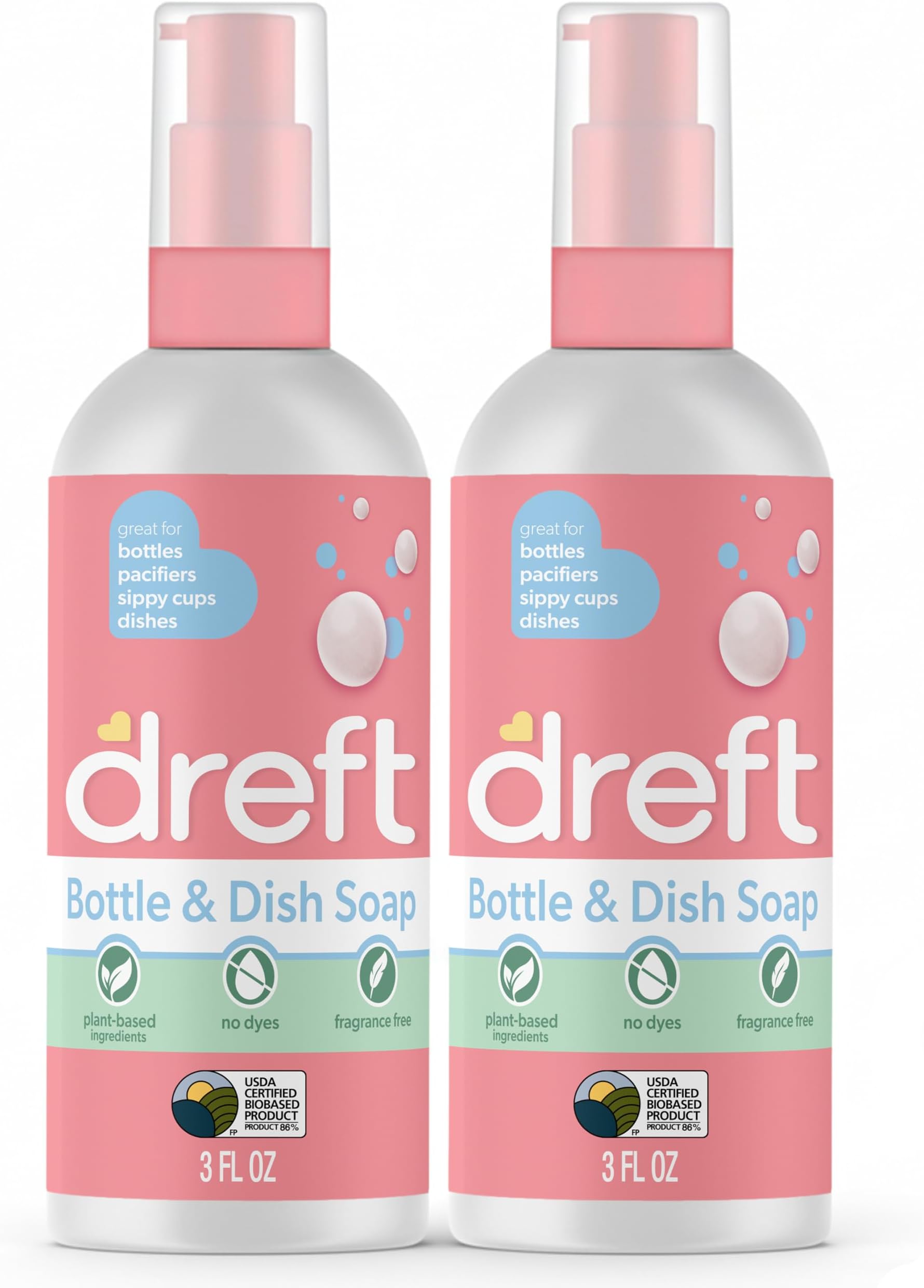 Bottle and Dish Soap | Made to Clean Baby Bottles, Sippy Cups, Pacifiers, Breast Pumps, & More | Gently Removes Milk Film & Odors | Plant Based, Fragrance Free Dish Soap | 3 Fl Oz (Pack of 2)