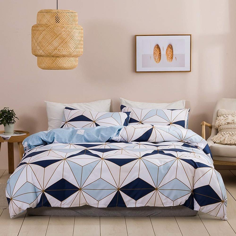 Parure de lit motif géométrique 3D bleu pour sublimer l'ambiance de votre chambre