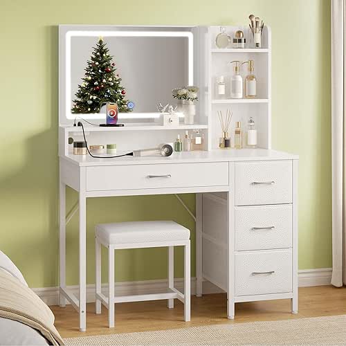 Greenstell Vanity Desk with Mirror and Lights, Makeup Vanity Table