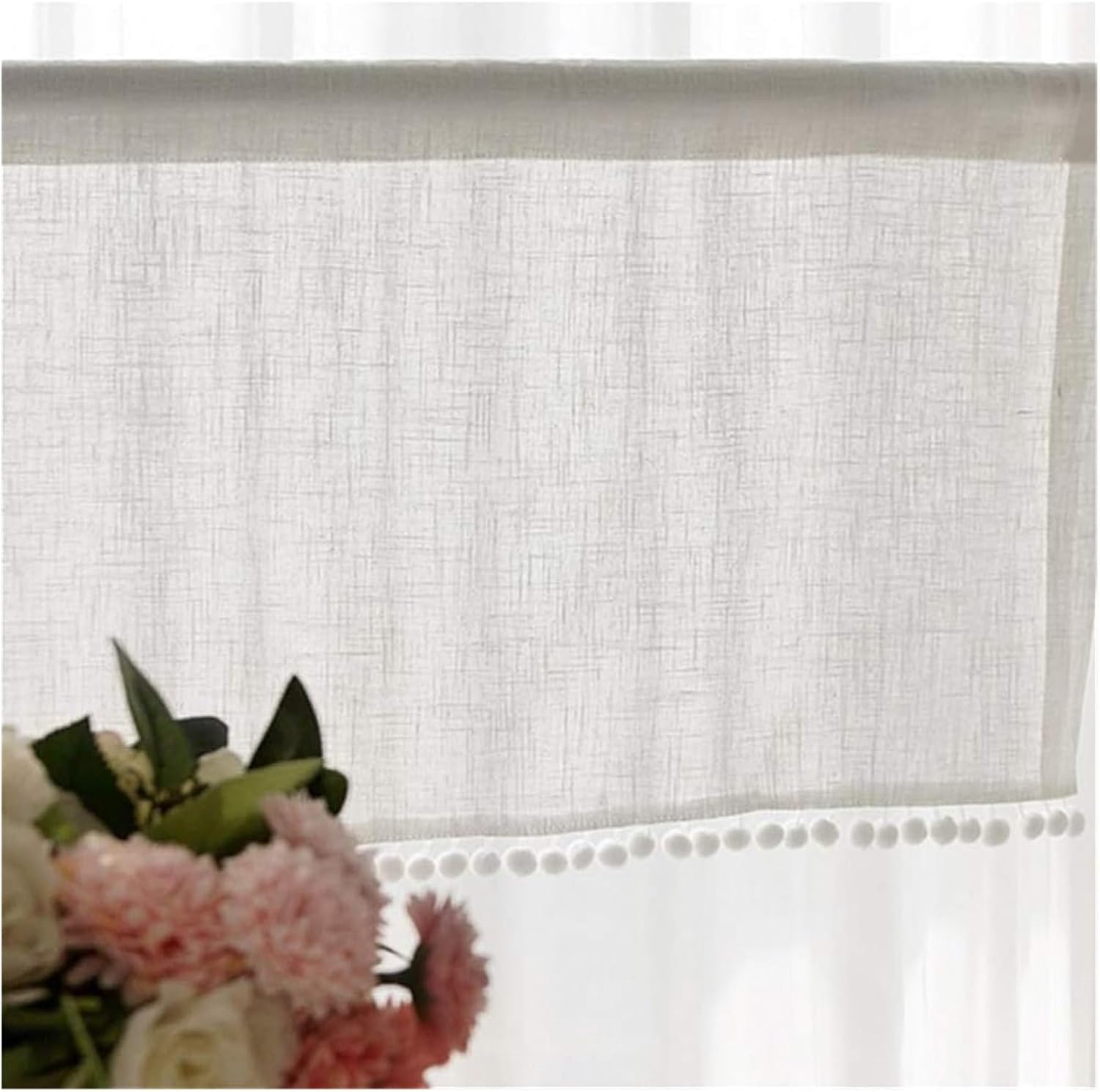 Window Curtain,Valance Curtains Sheer Valance Curtain,Window curtains,Kitchen Curtain Cotton Linen Short Curtain Rural Style Rod Pocket Window Valances Decor Half Curtains for Cafe Bistro Dining Room(