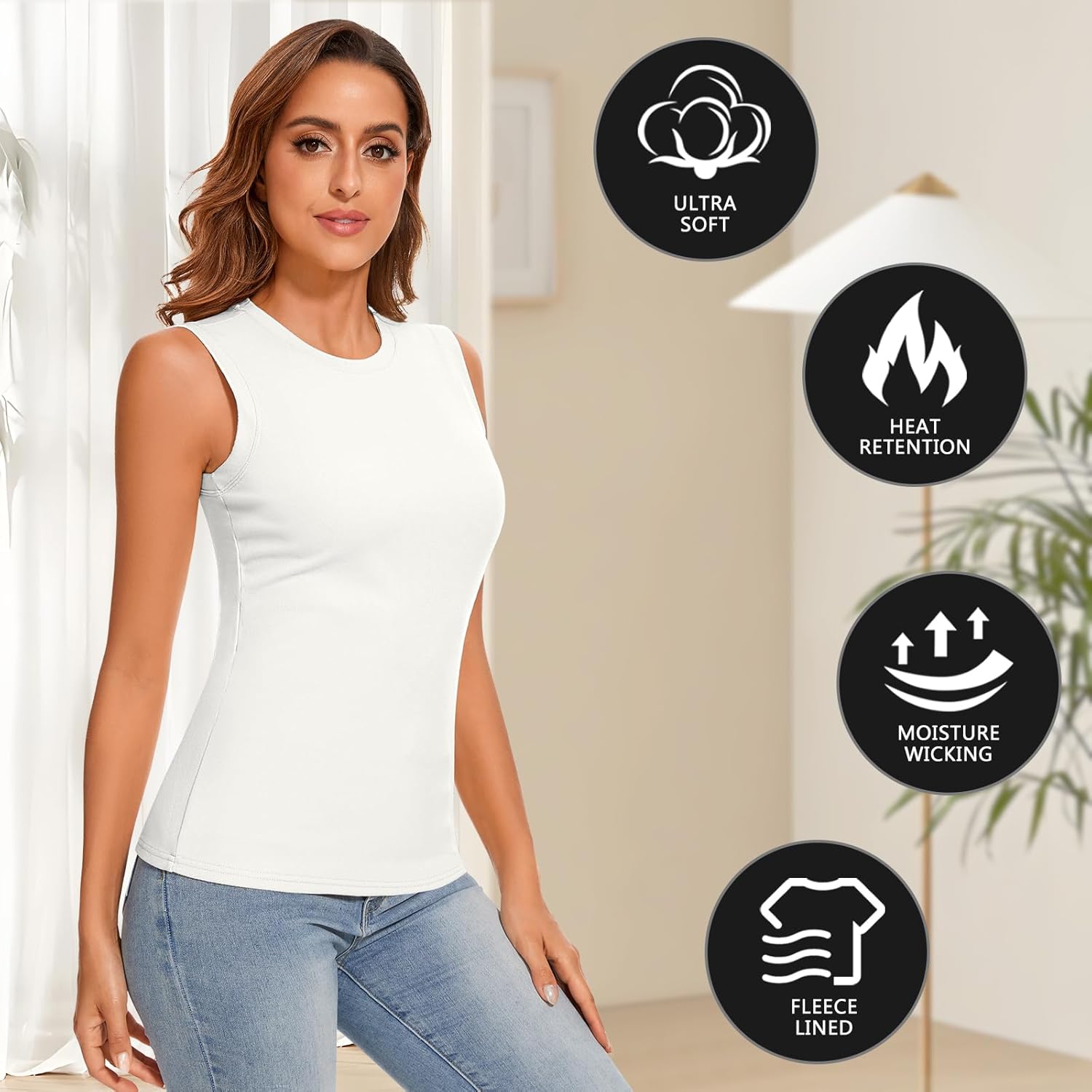 WOWENY Women High Neck Sleeveless Thermal Tank Top for Cold Weather Fleece Lined Underwear Top Warm Camisole Base Layer - Image 6