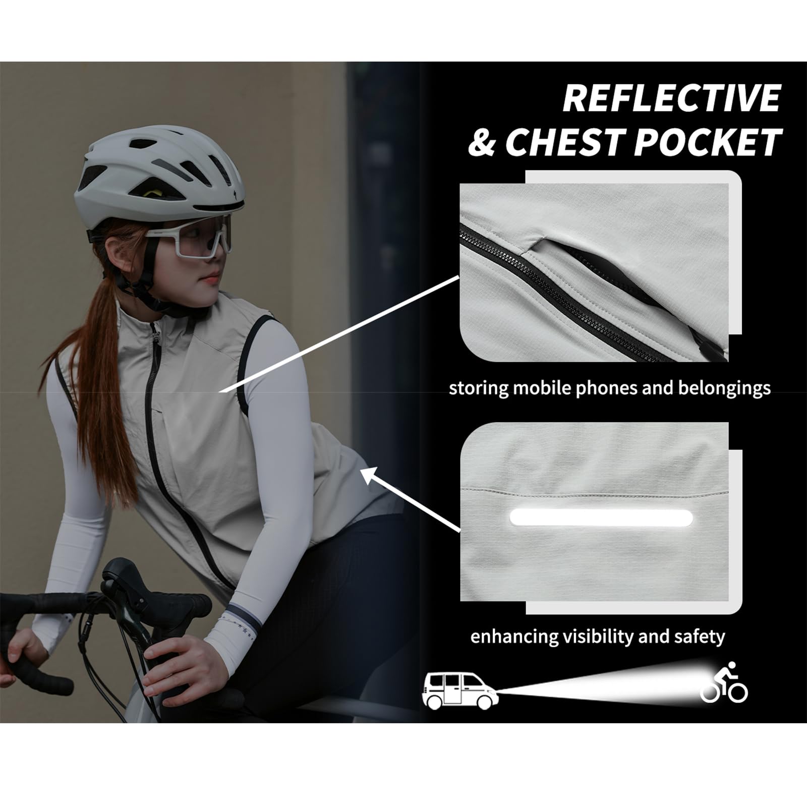 Chaleco unisex de ciclismo de verano ligero transpirable ajustado impermeable cortavientos reflectante sin mangas para MTB escalada senderismo correr y desplazamientos diarios