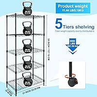 Vista 3 de Whitmor 5 Tier Shelving Unit, Adjustable Storage Shelves with Wheels, Wire Shelving, 400 lbs Capacity per Shelf, Max 2000 lbs Total for Laundry