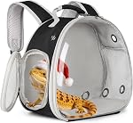 Guinea Pig Backpack Carrier, Space Capsule Clear Bubble Window Small Animal Travel Backpack for Hedgehog Rat Parrot Bird Bearded Dragon, Airline Approved (Black, Carrier)