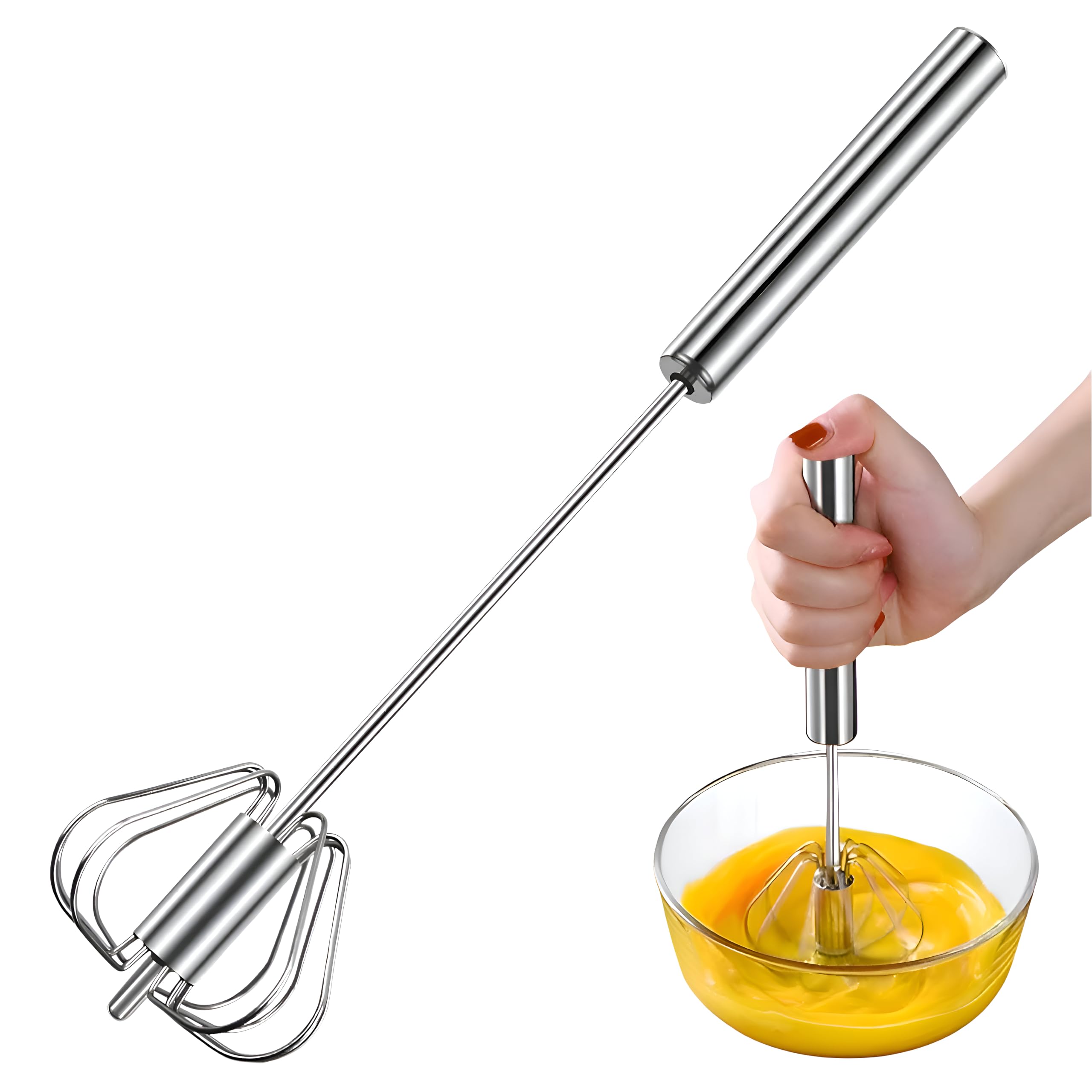 QZEMEL Stainless Steel Hand Push Whisk Egg Beater – Manual Semi-Automatic Blender for Mixing, Stirring, Whipping – Kitchen Utensil Tool for Baking, Coffee, Cream, Milk, Eggs – Rust-Resistant-image-23