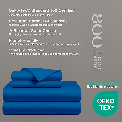 Miniatura 87 de Bluemoon Homes Sábanas de algodón egipcio tamaño California King, sábanas de 100% algodón egipcio de 800 hilos, 4 piezas, algodón de fibra extra
