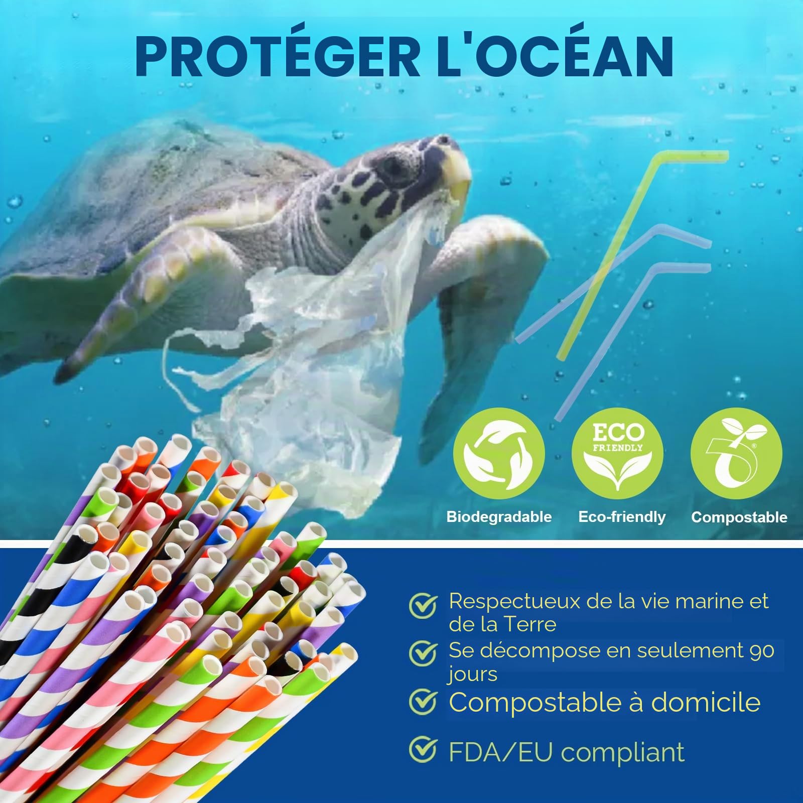 Lot de 1000 pailles en papier biodégradables pour cocktail Noir 19,7 cm x 0,6 cm Pour bars et restaurants