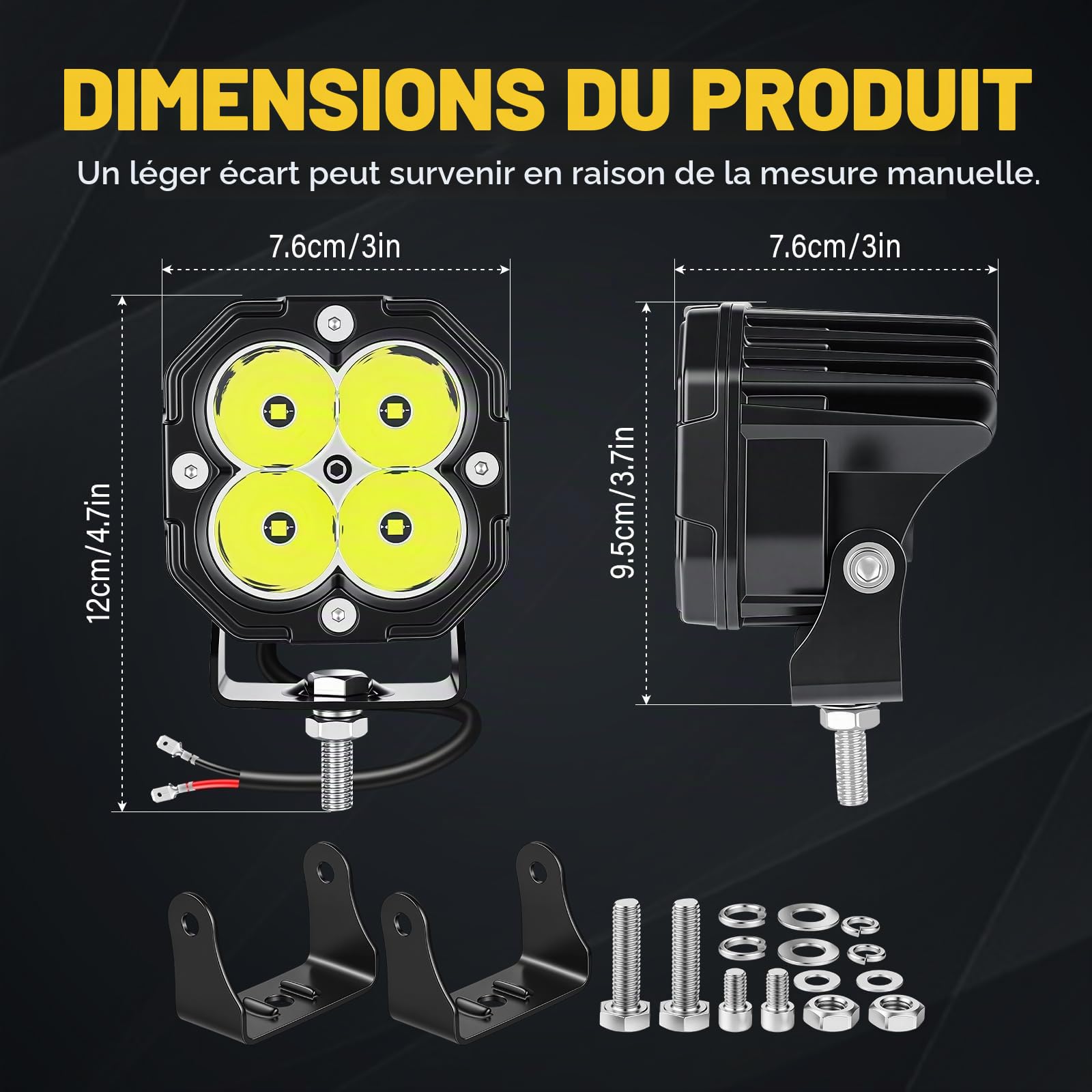 RIGIDON 2x Mini Phare travail led, 3 pouces 30W 3000LM Fuex Led 4x4 Carré