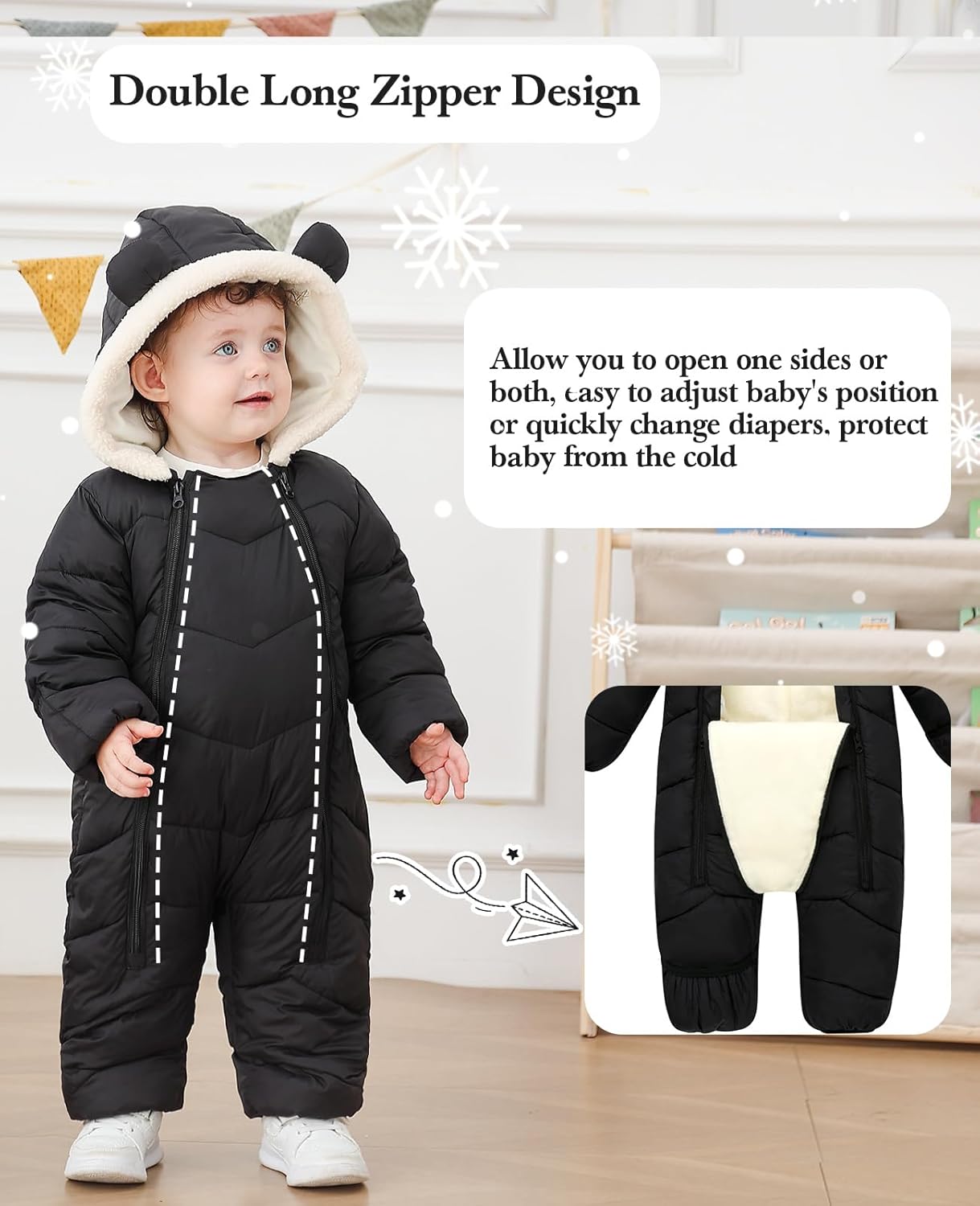 uideazone Baby Boys Girl Snowsuit Toddler Winter Coat Clothes 3-24M Infant Hooded Jumpsuit Newborn Romer Puffer - Image 2
