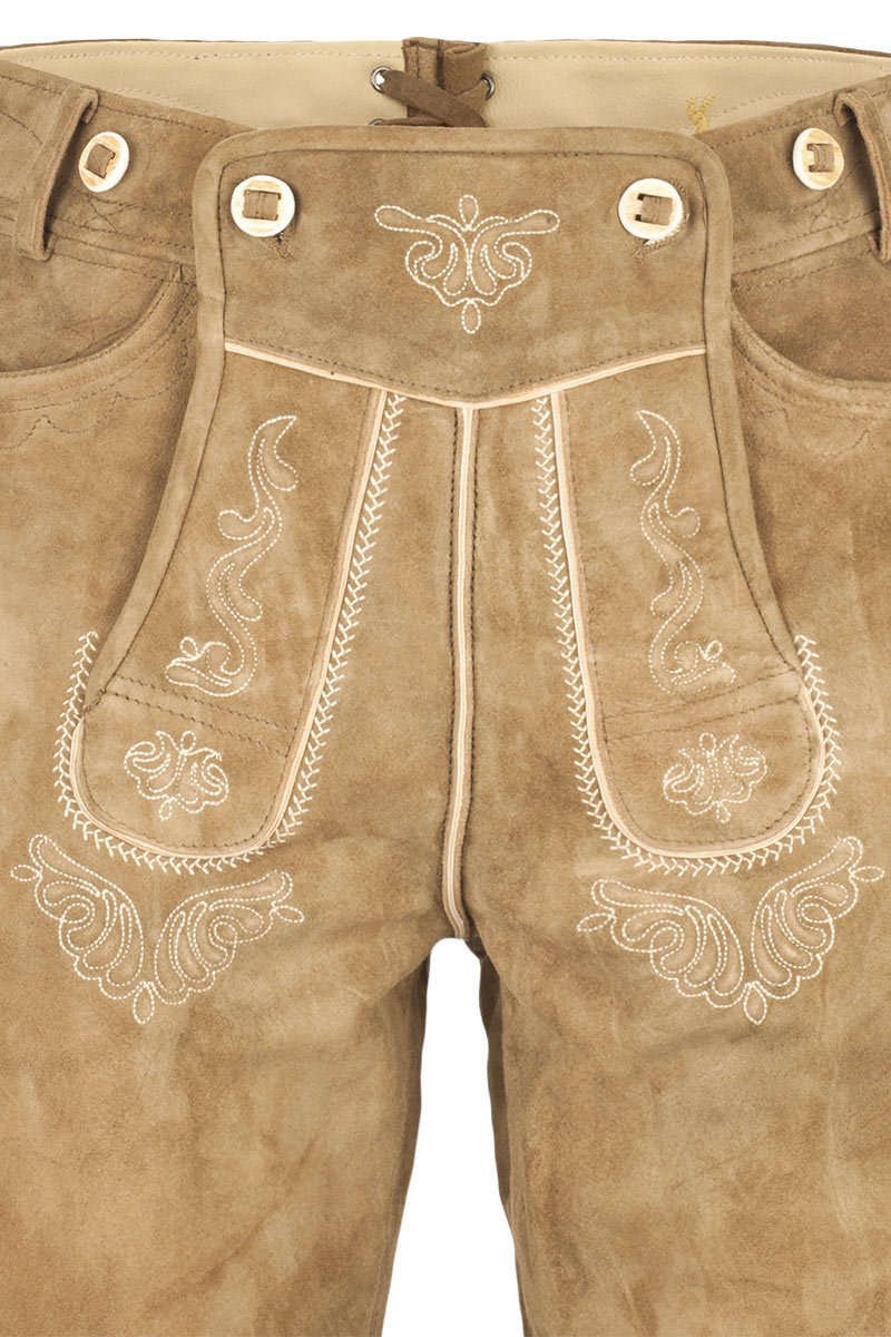 Almsach Herren Lederhose kurz mit Stegträger rehbraun, rehbraun, 44