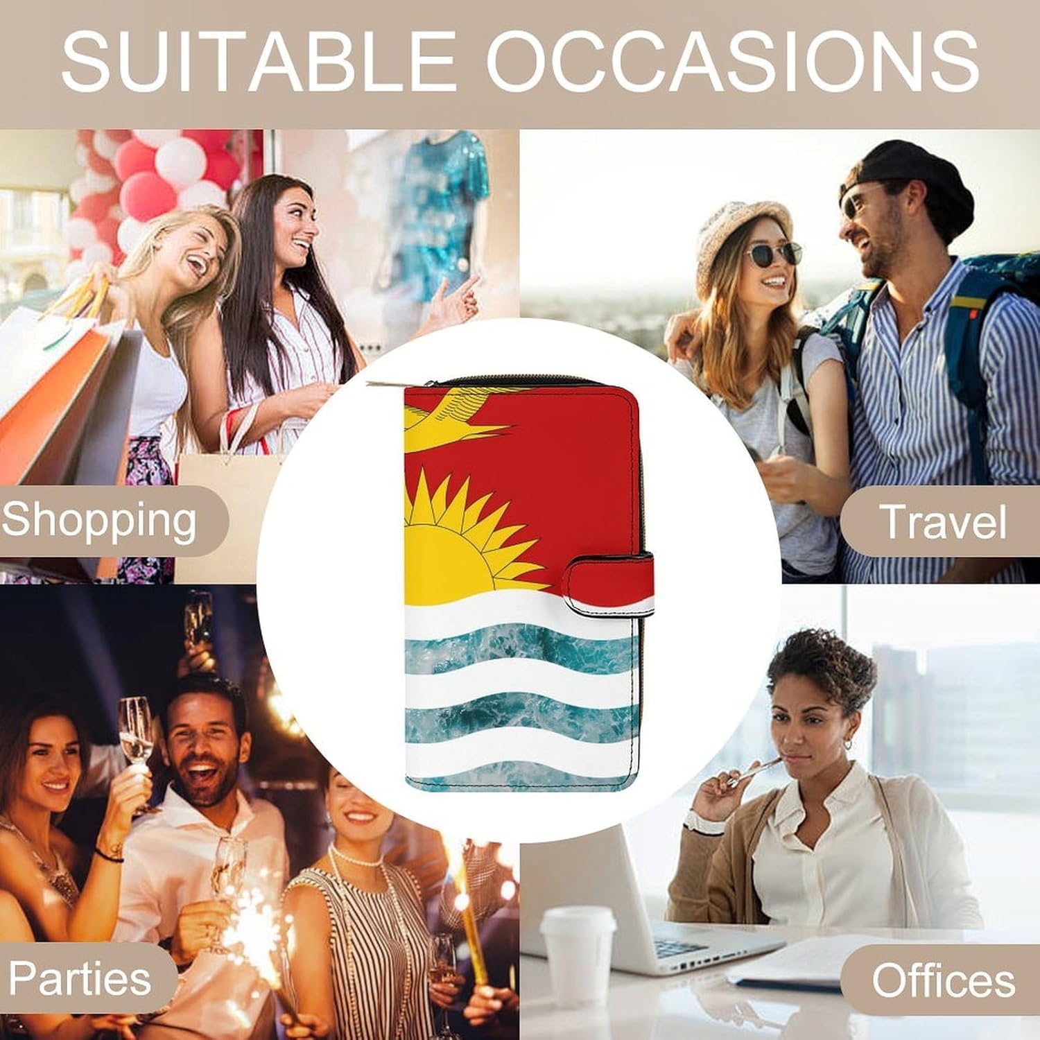 Kiribati Flag Ocean Wave Womens Wallet for Men Slim Purse Clutch Handbag with Card Holder