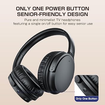 Wireless TV Headphones for Seniors, AptX Low Latency, One Button Design Over-Ear TV Headset with USB Transmitter (Optical/RCA/AUX/USB), Louder & Clearer for Hard of Hearing, 20H Playtime, Plug & Play