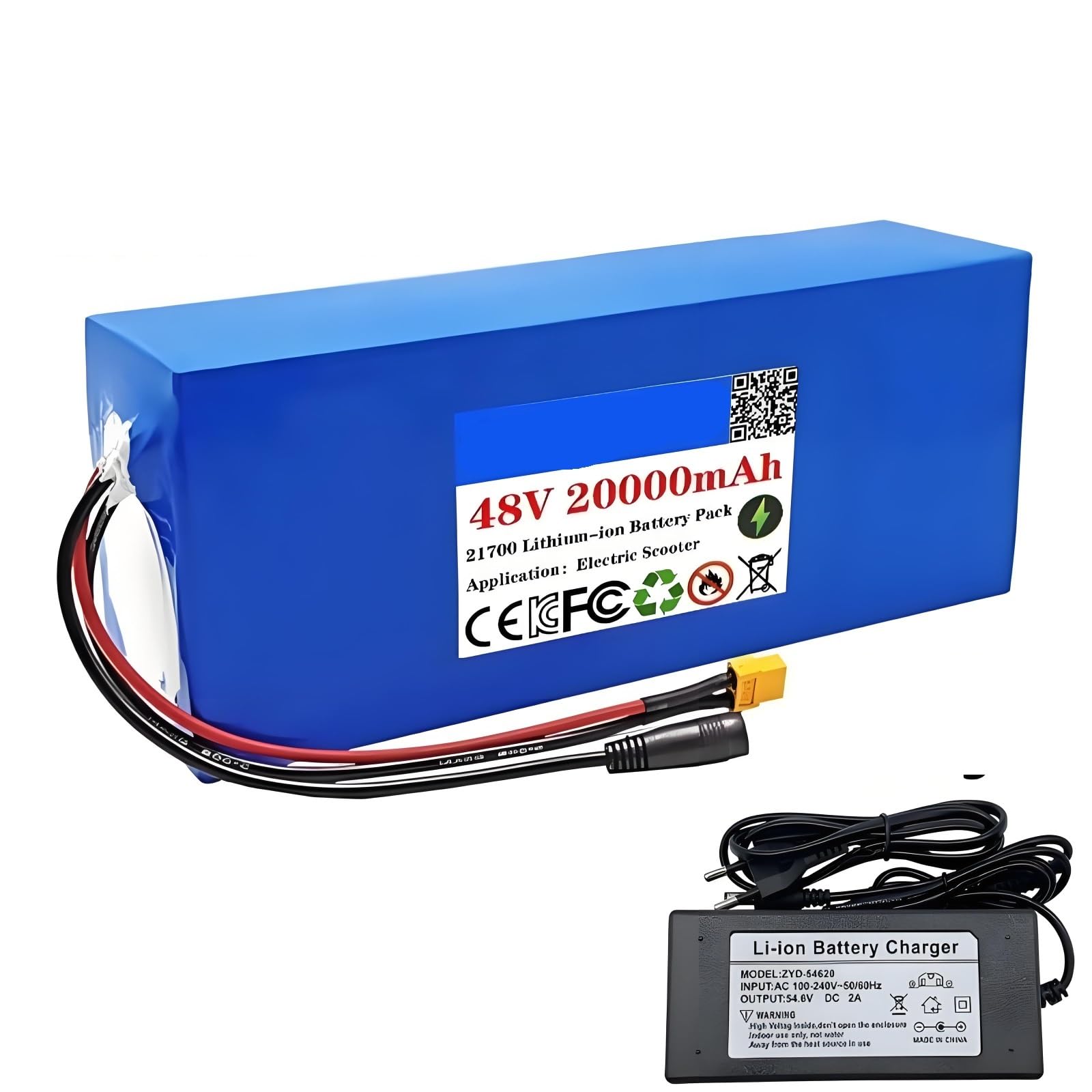Batería 48V 20Ah 13S4P 21700 Litio Con BMS 30A Para Bicicleta Eléctrica Patinete Moto Eléctrica Silla De Ruedas 285×113×75mm XT60 Cargador 54.6V