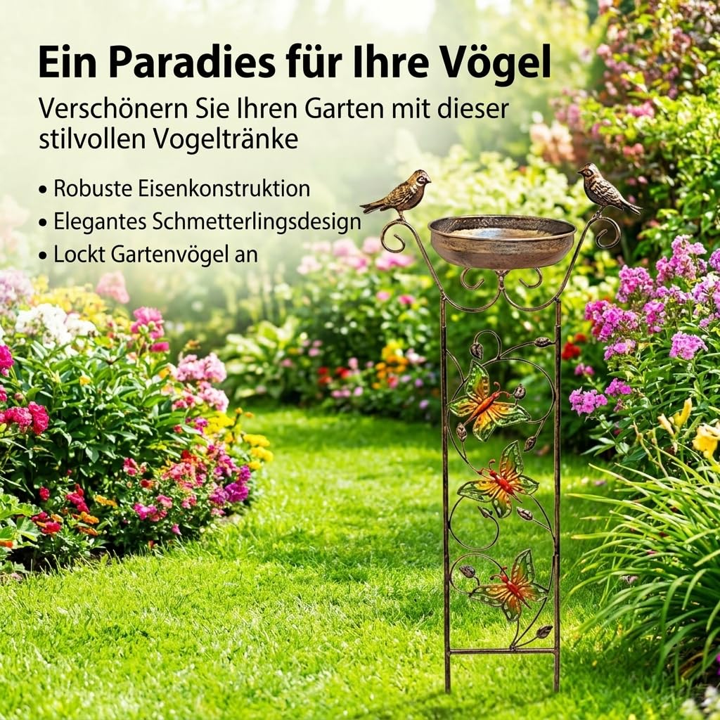 Vogeltränke Gartendeko Rost, Rostbeständiges Vogelbad für Wildvögel, Wetterfeste Vogeltränke Stehend aus Eisenmaterial, Dekoratives Gartenaccessoire, Modern, minimalistisch mit Sch